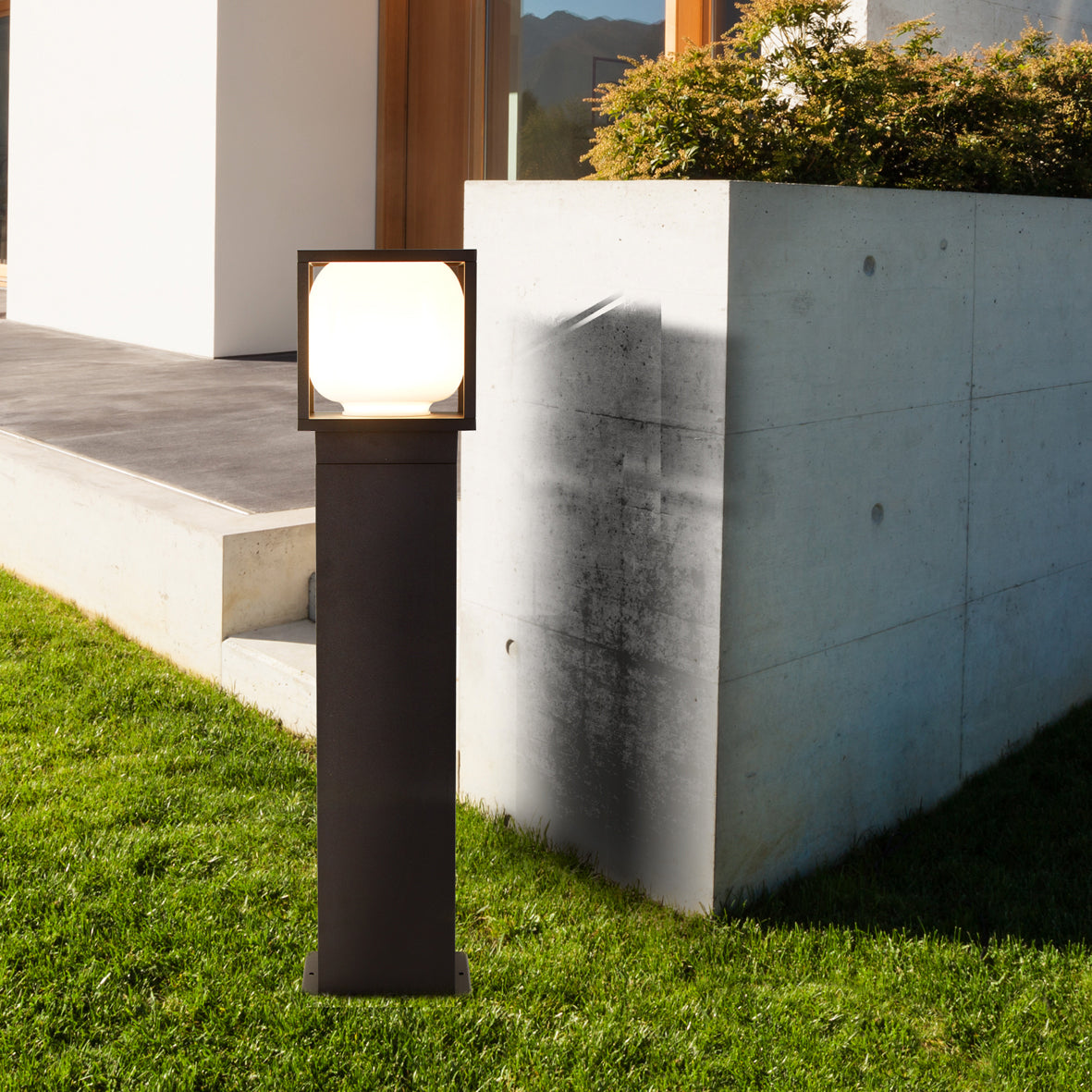 Searchlight Athol Outdoor Post - Black & Opal Glass