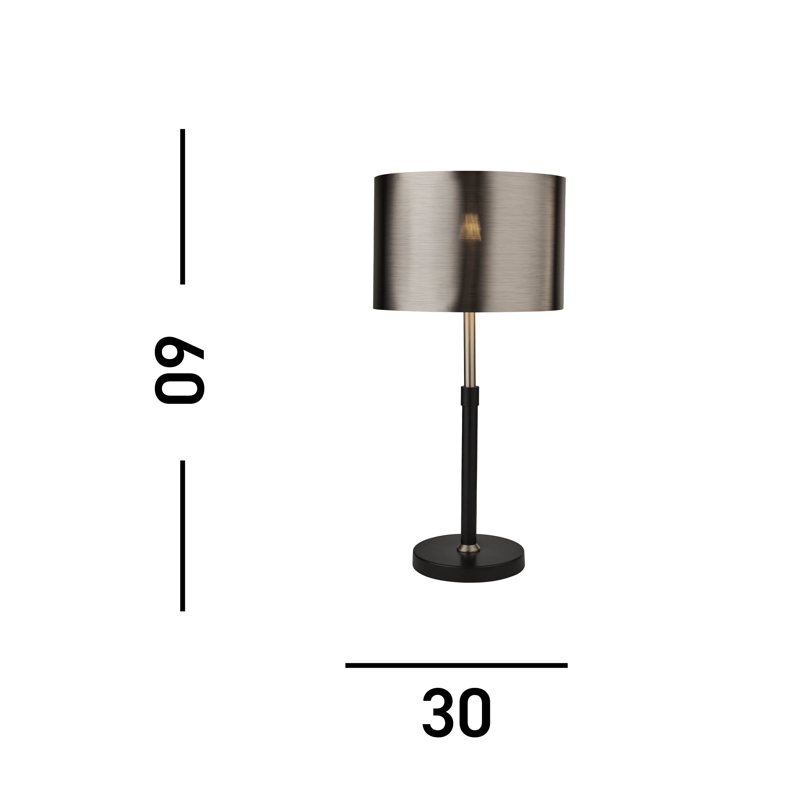 Searchlight Radcliffe Single Table Lamp - Black, Satin Silver & Chrome Shade