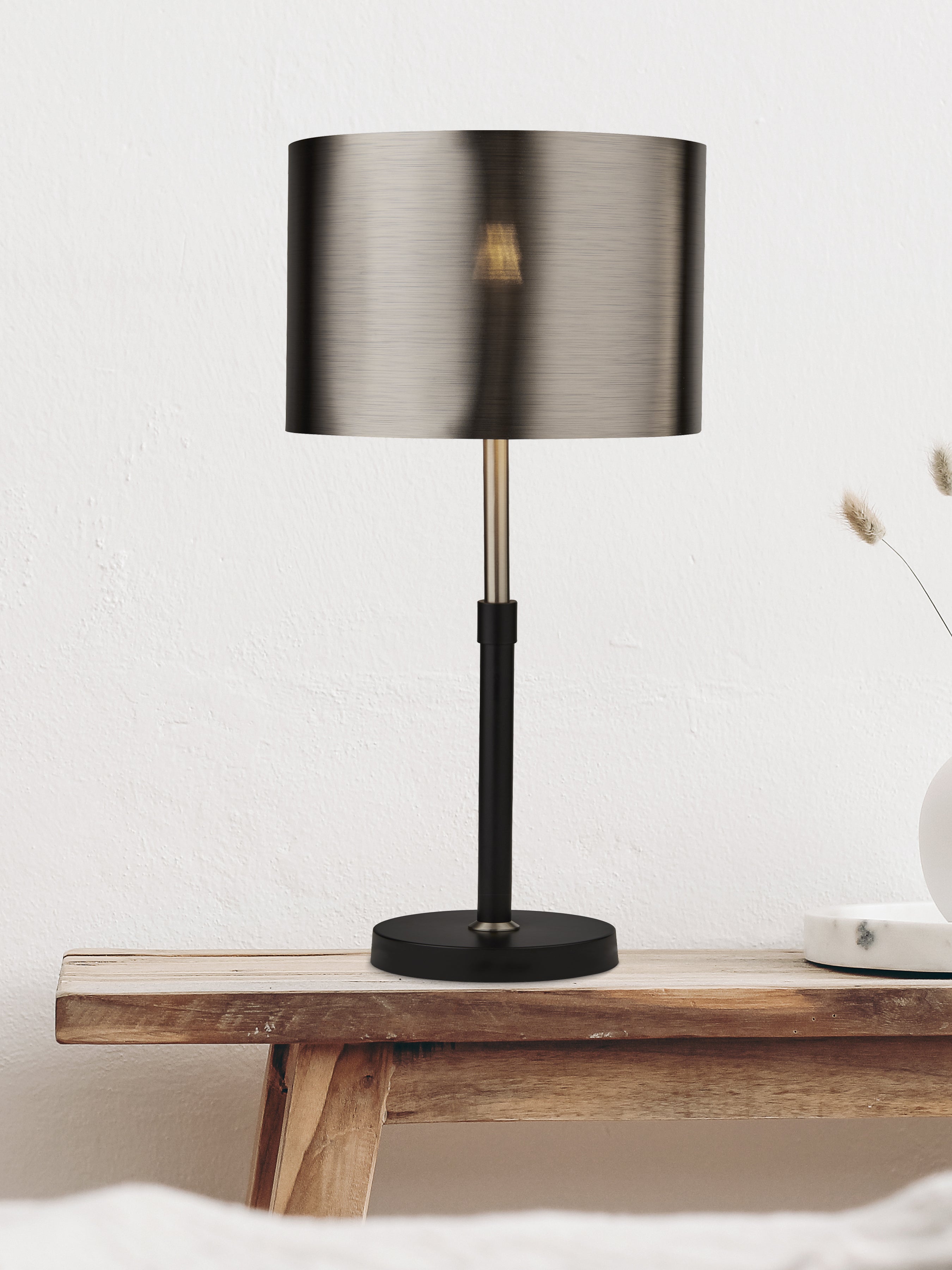 Searchlight Radcliffe Single Table Lamp - Black, Satin Silver & Chrome Shade