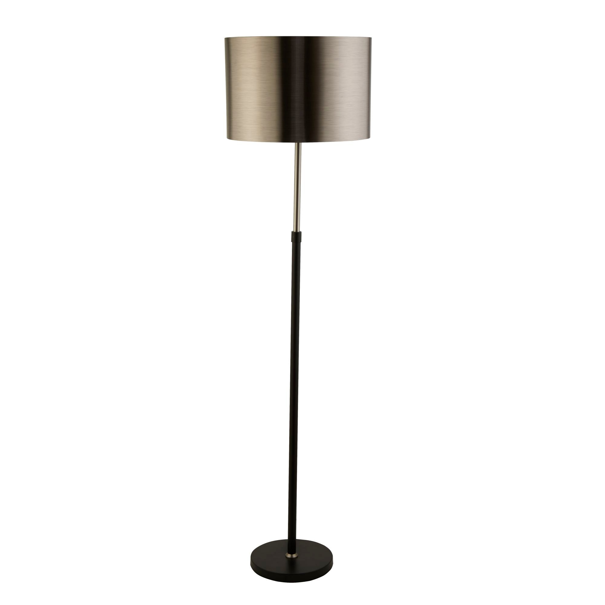 Searchlight Radcliffe Single Floor Lamp - Black, Satin Silver & Chrome Shade