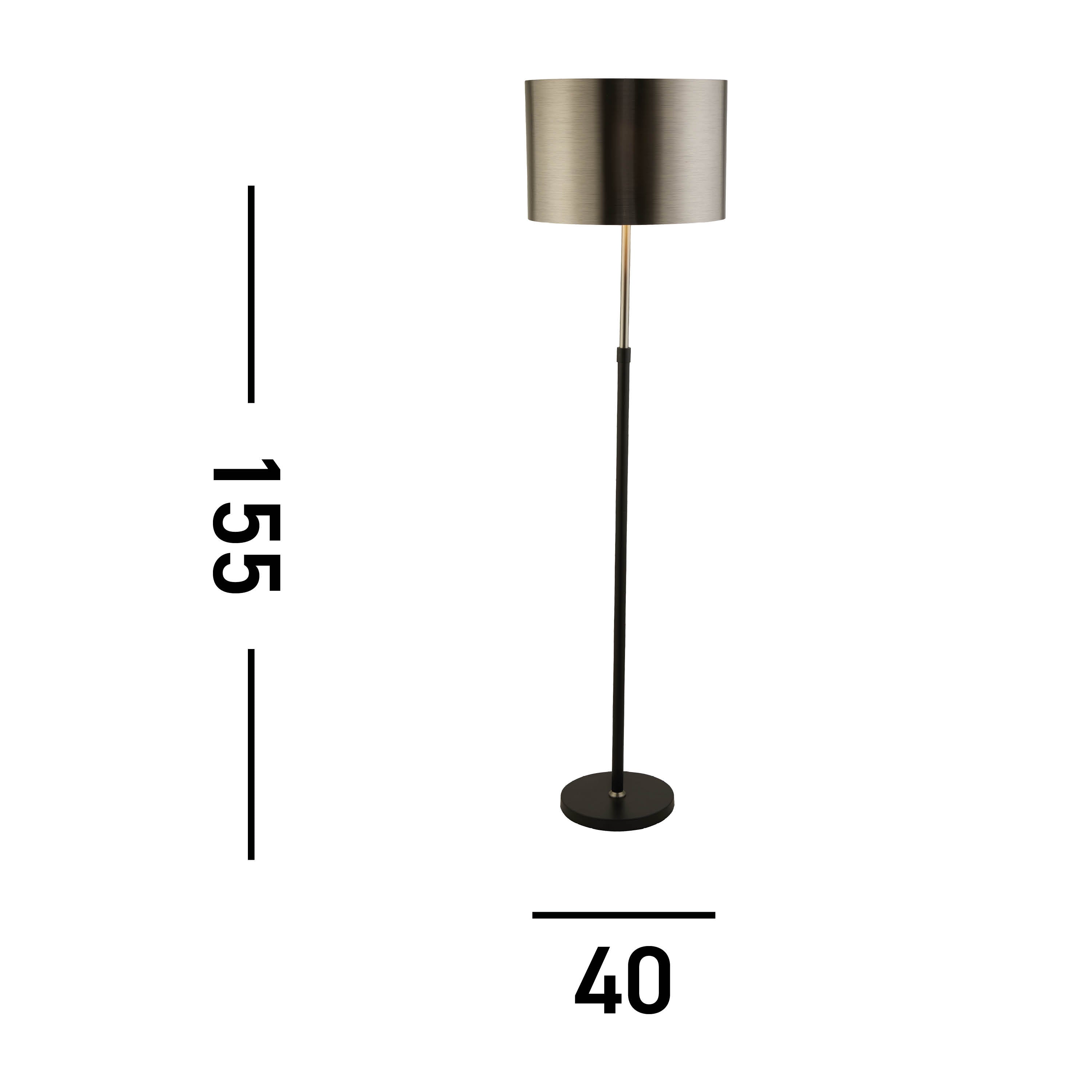 Searchlight Radcliffe Single Floor Lamp - Black, Satin Silver & Chrome Shade