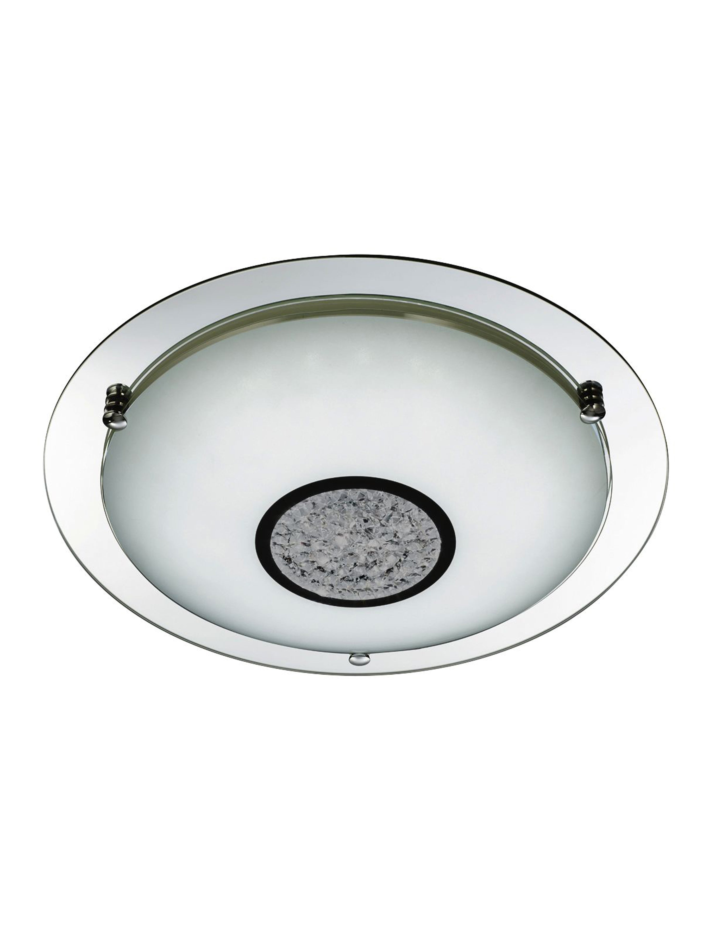 Searchlight Chrome 24 LED Flush Light With White Glass Shade & Crystal Inner Decoration IP44