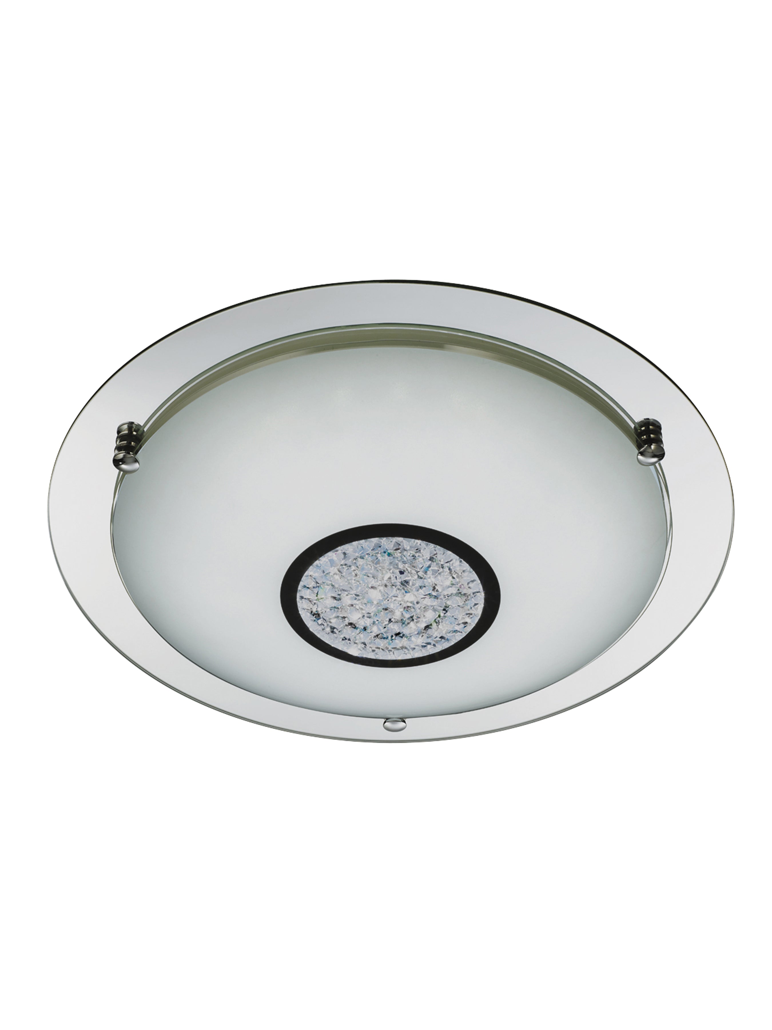 Searchlight Chrome 36 LED Flush Light With White Glass Shade & Crystal Inner Decoration IP44