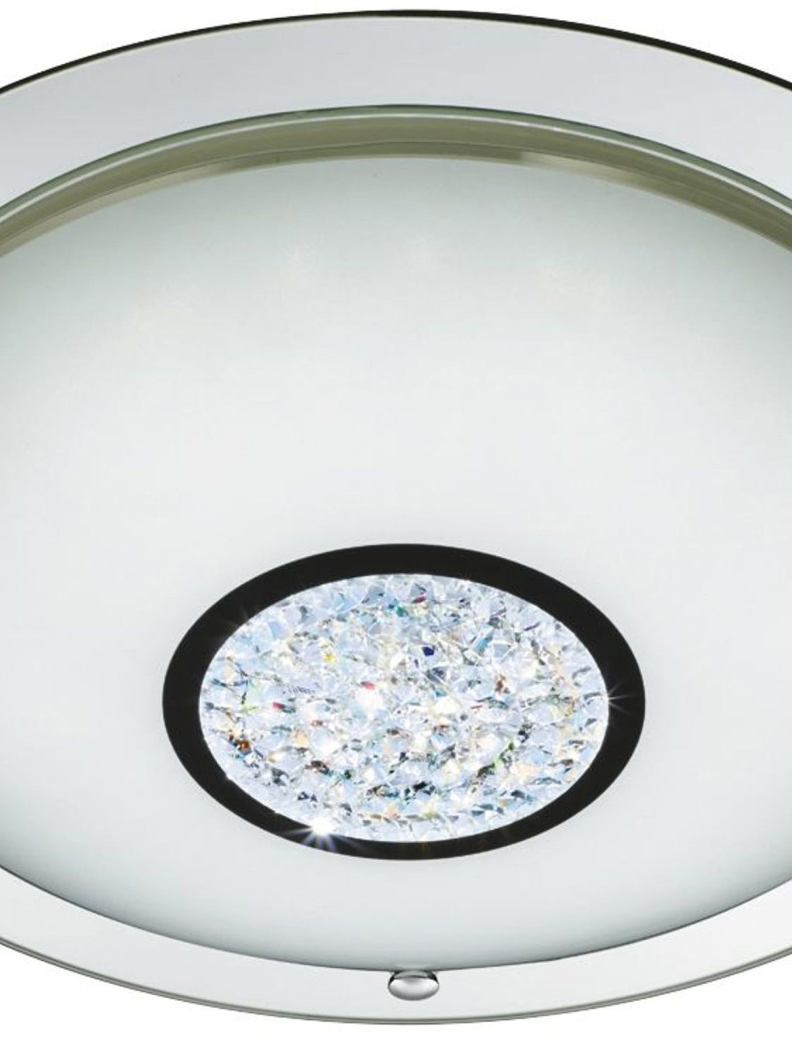 Searchlight Chrome 36 LED Flush Light With White Glass Shade & Crystal Inner Decoration IP44