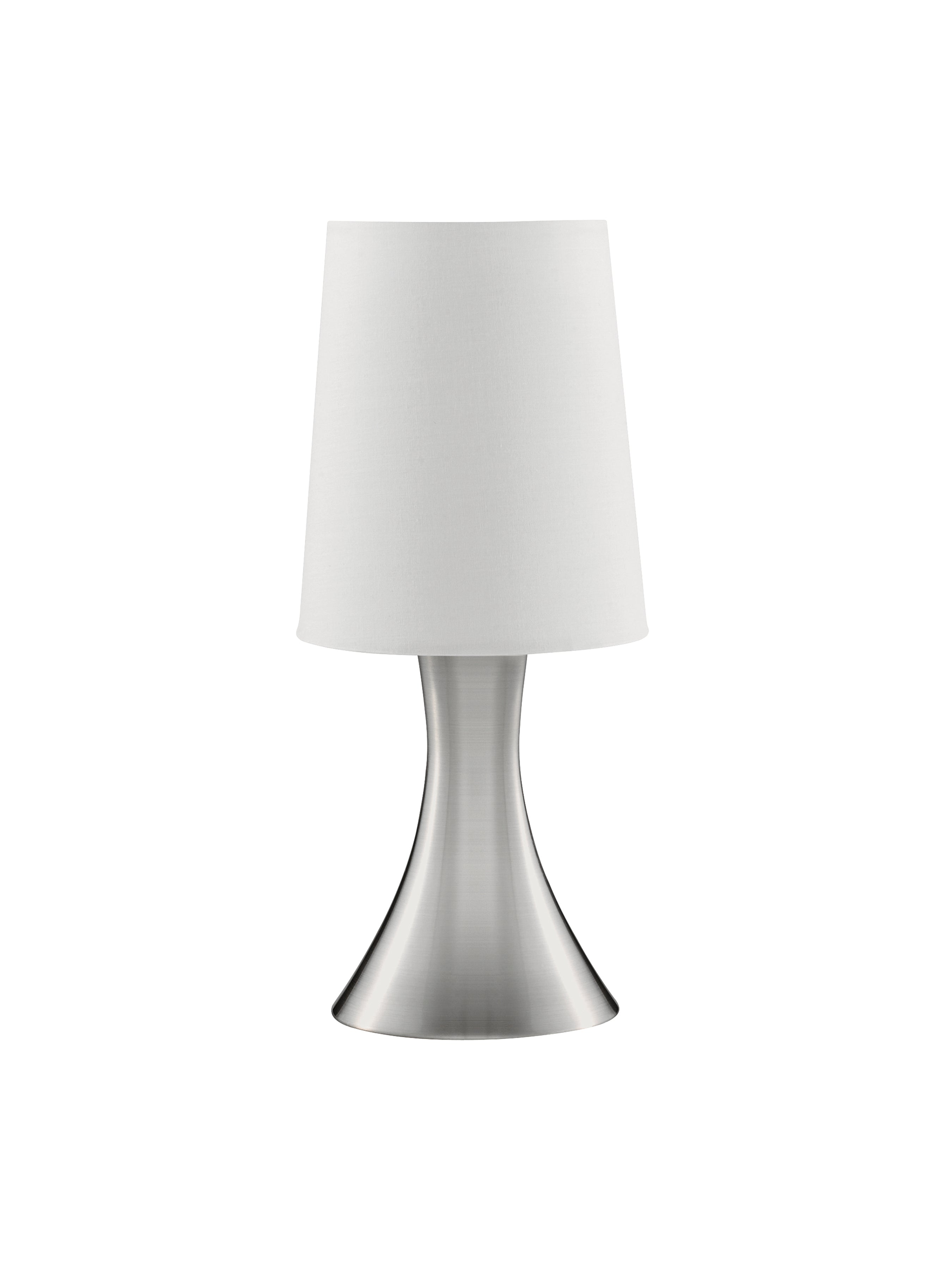 Searchlight Touch Table Lamp, Satin Silver Base, White Tapered Shade