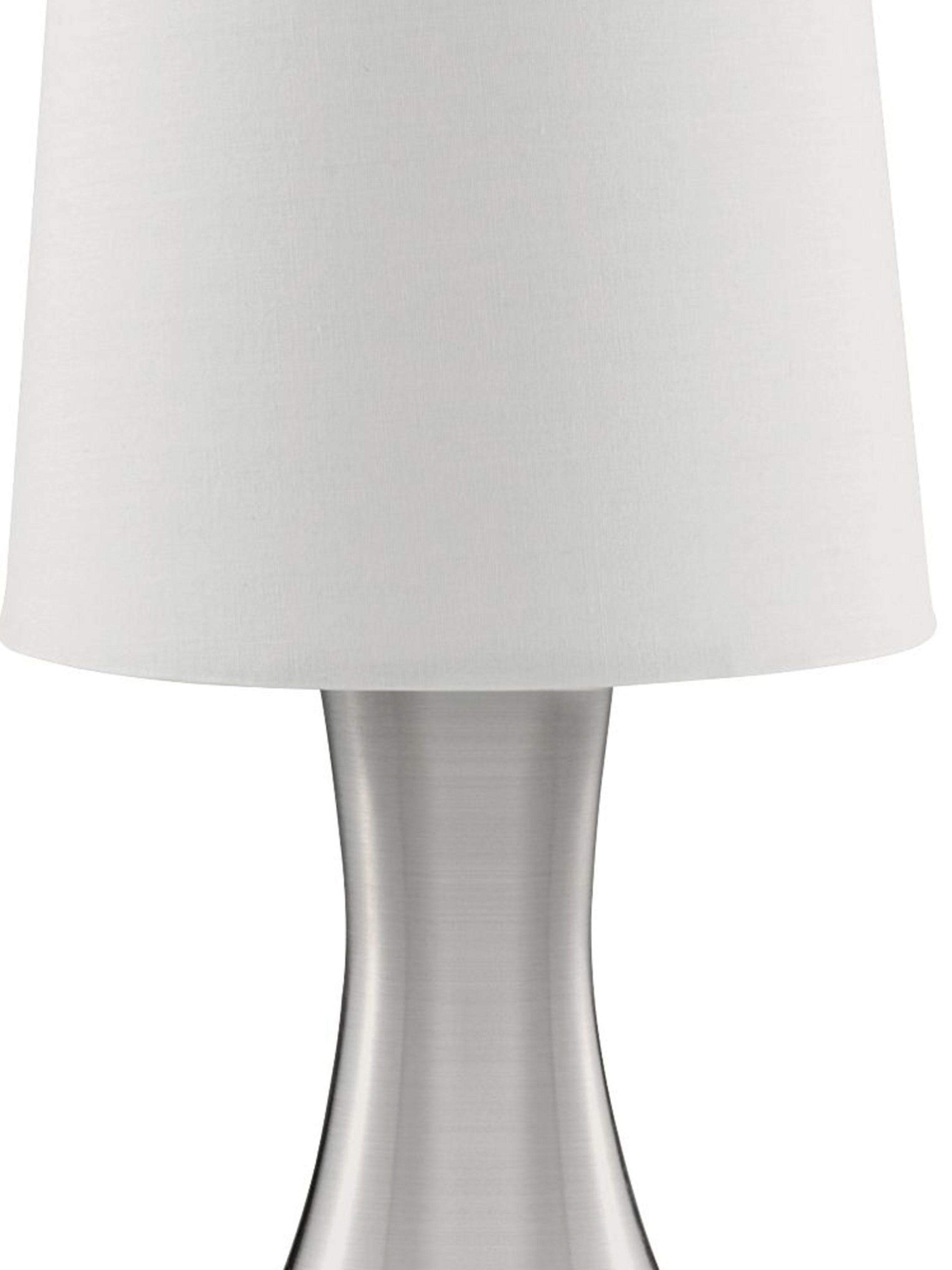 Searchlight Touch Table Lamp, Satin Silver Base, White Tapered Shade
