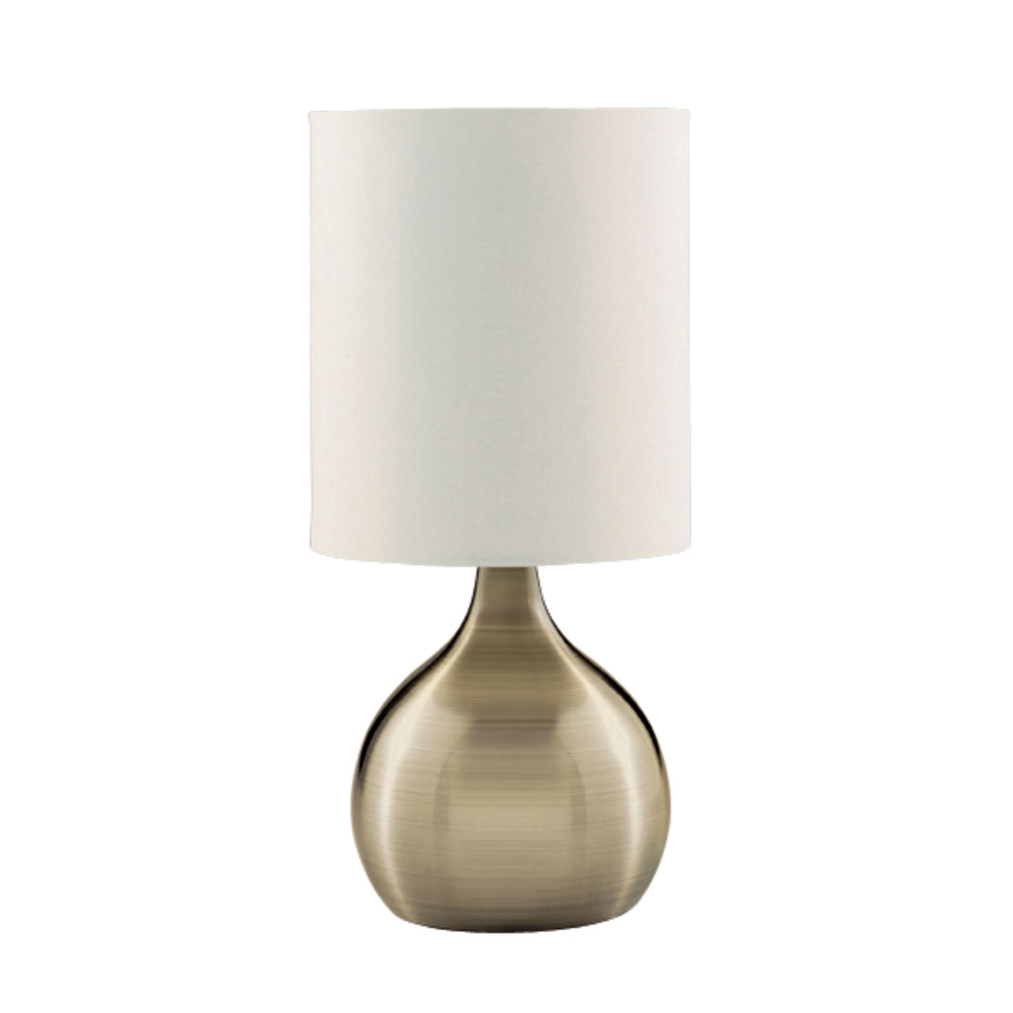 Searchlight Touch Table Lamp, Antique Brass Base, White Drum Shade