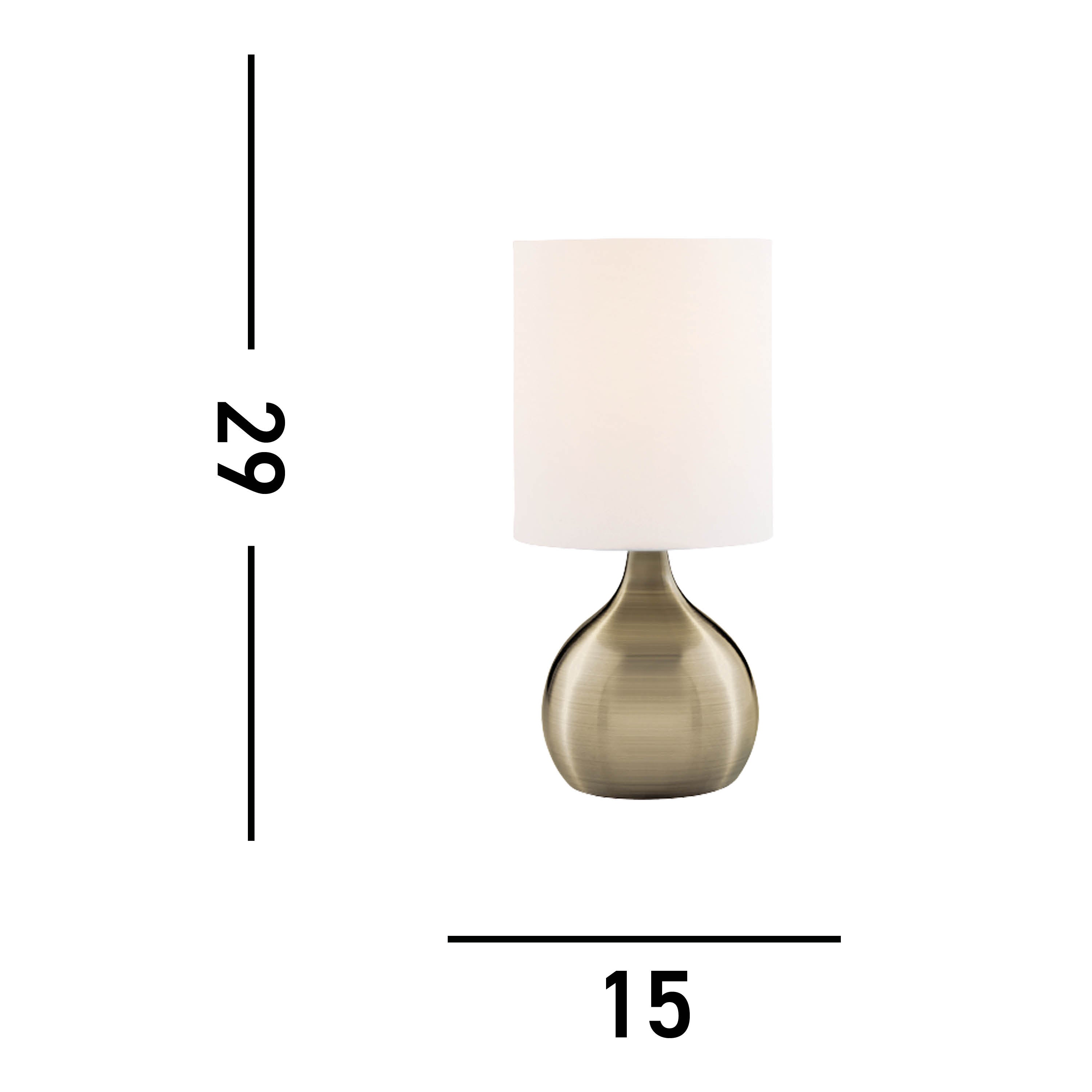 Searchlight Touch Table Lamp, Antique Brass Base, White Drum Shade