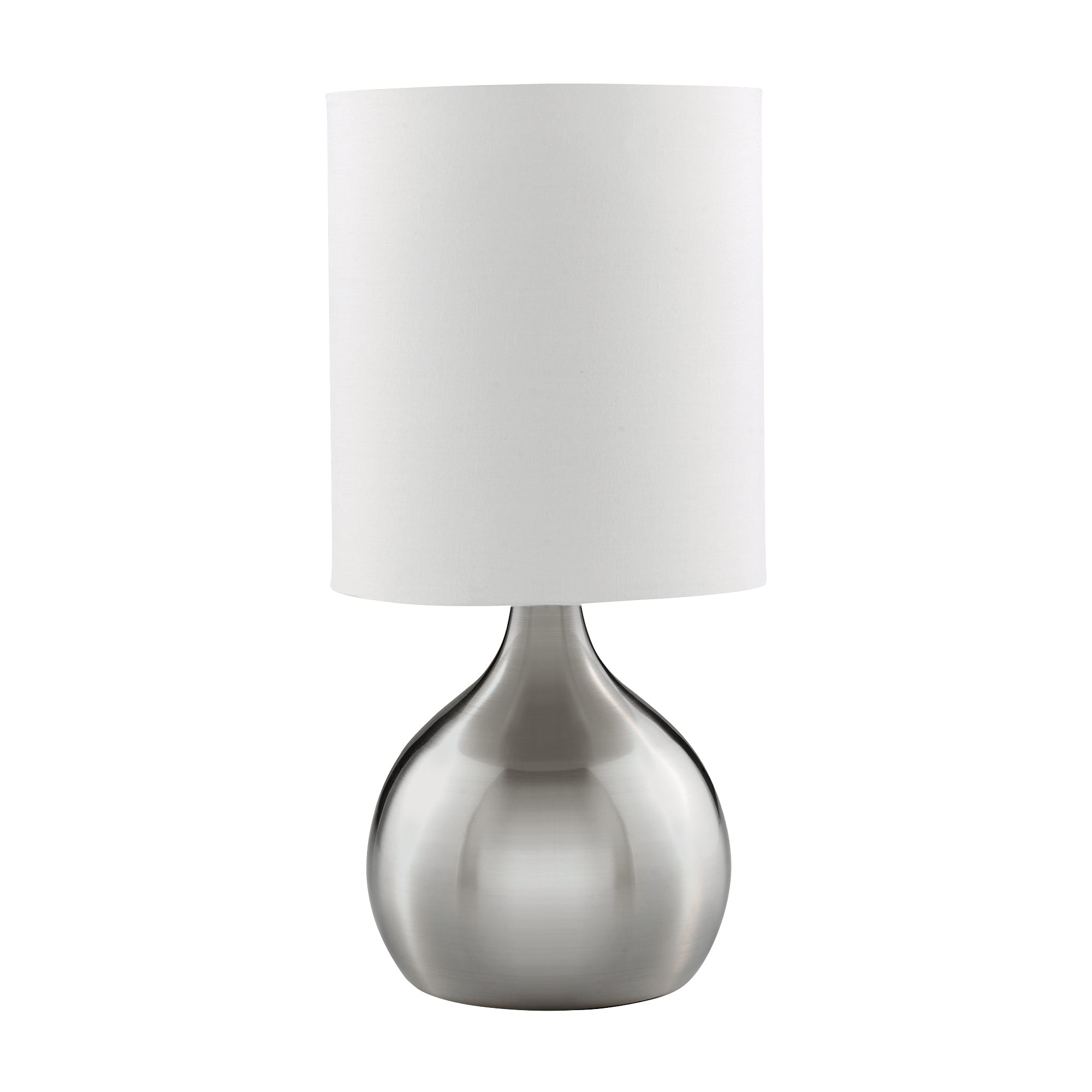 Searchlight Touch Table Lamp - Satin Silver Base & White Drum Shade