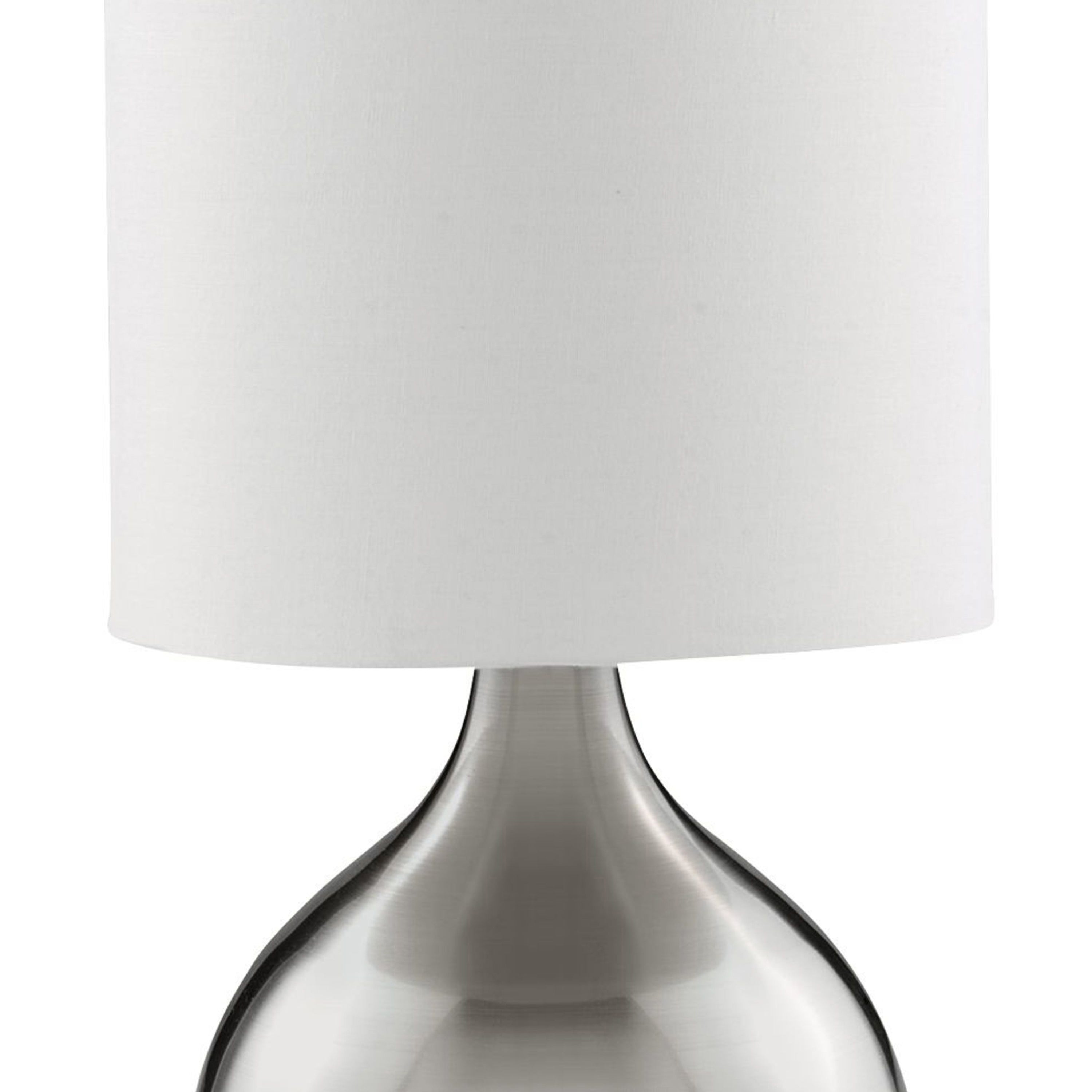 Searchlight Touch Table Lamp - Satin Silver Base & White Drum Shade