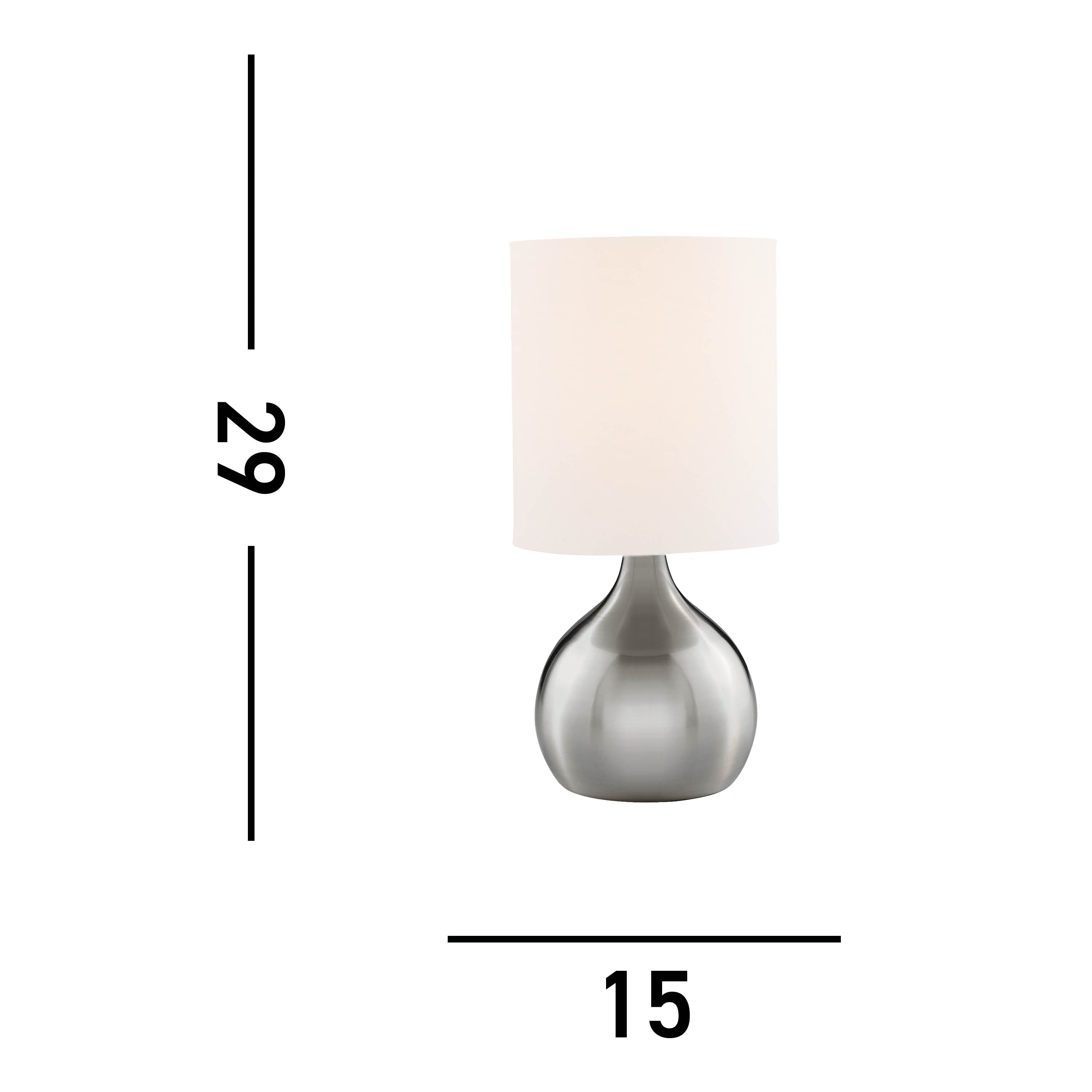 Searchlight Touch Table Lamp - Satin Silver Base & White Drum Shade