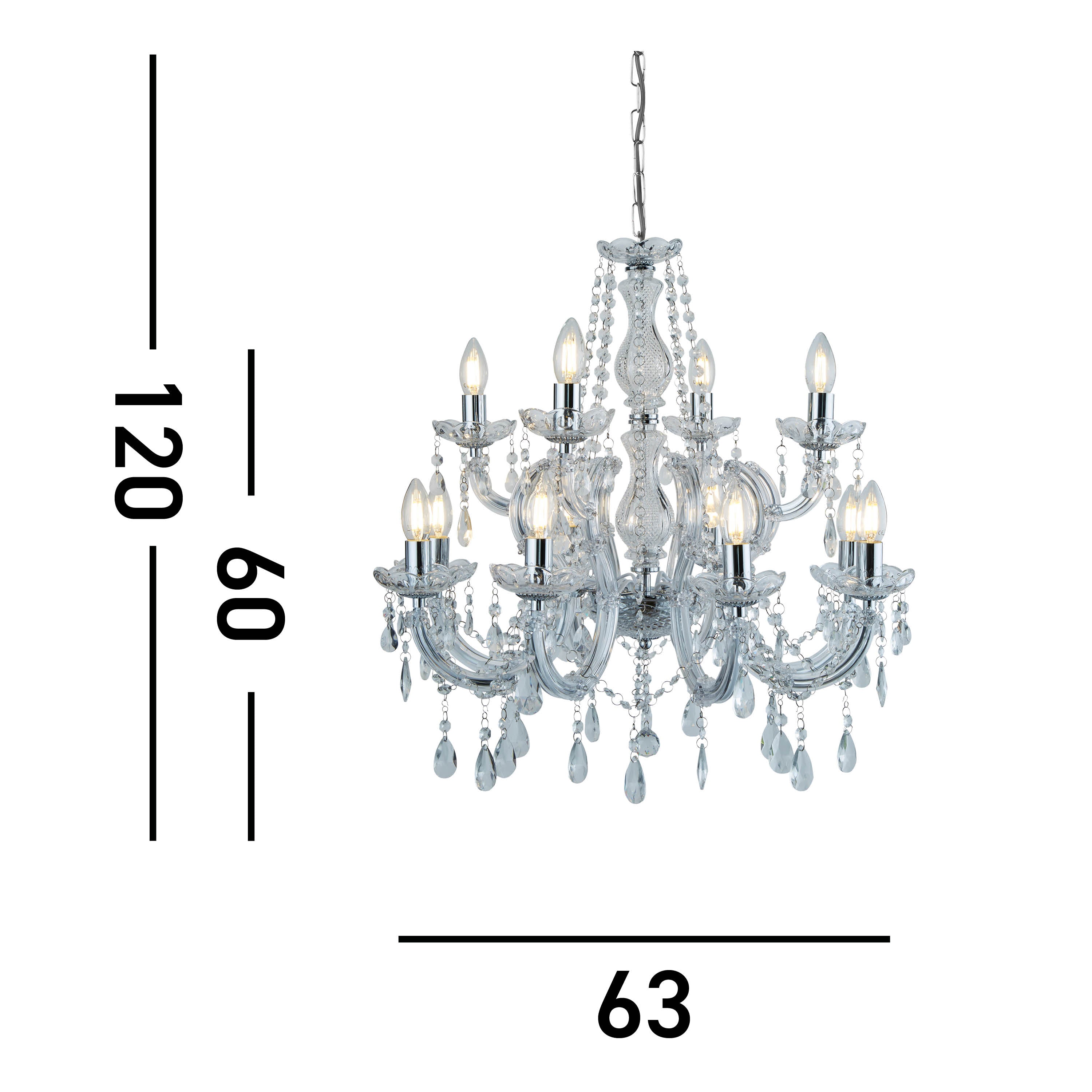 Searchlight Maple 12 Light Chandelier - Chrome & Clear Acrylic