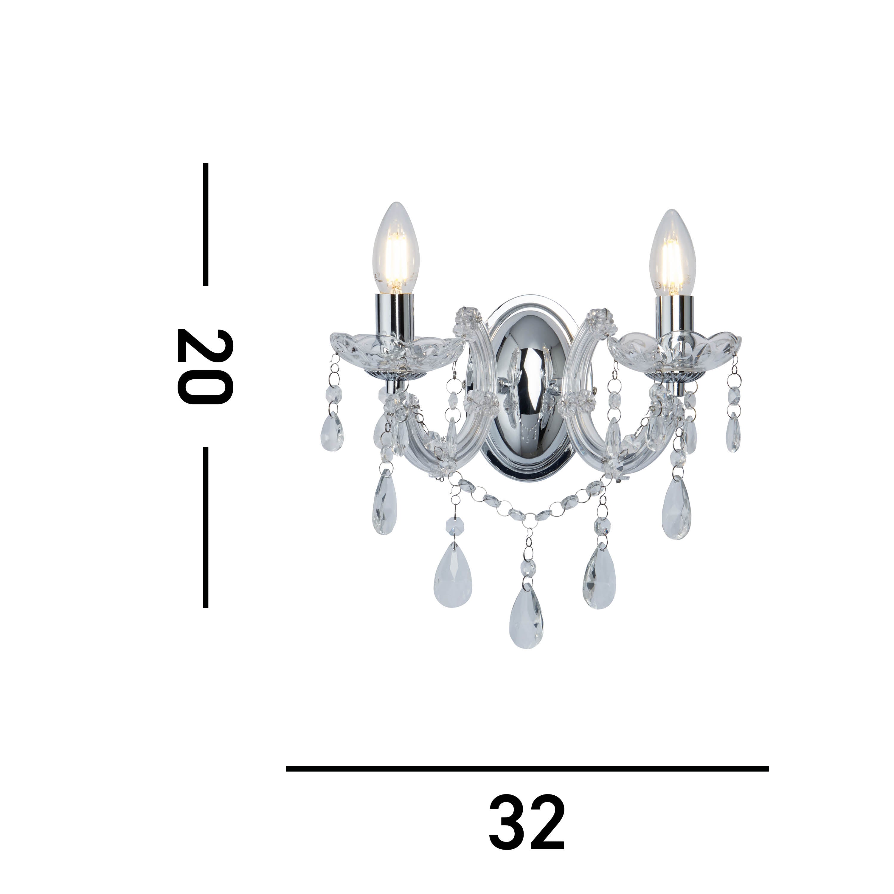 Searchlight Maple 2 Light Wall Bracket - Chrome & Clear Acrylic