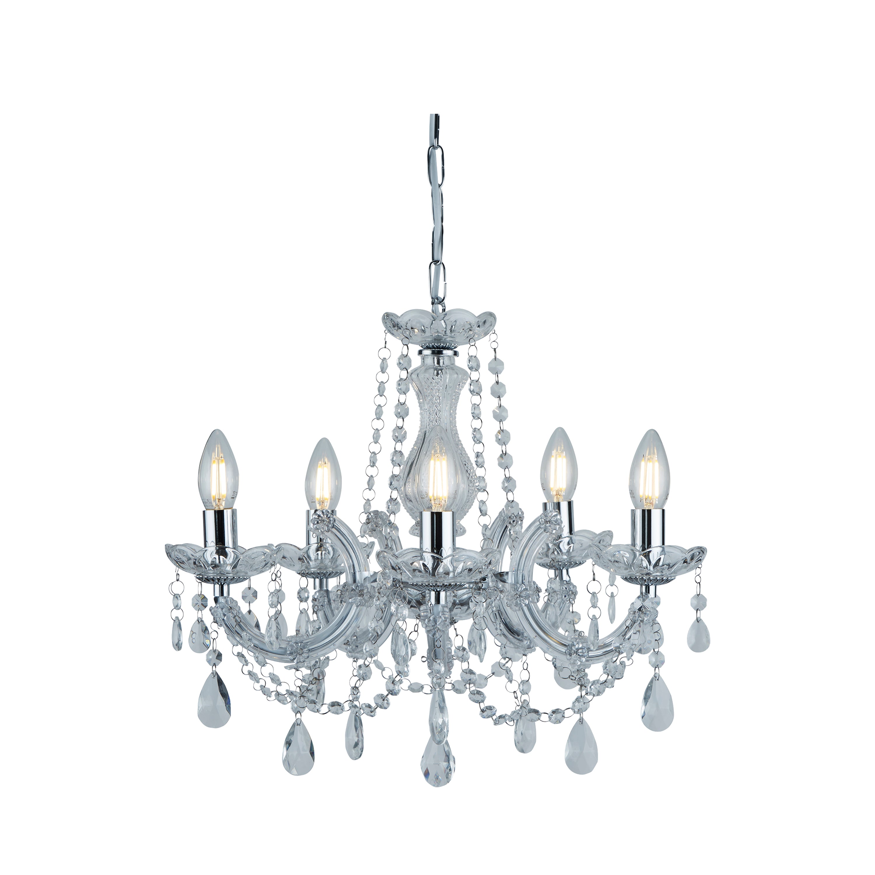 Searchlight Maple 5 Light Chandelier - Chrome & Clear Acrylic