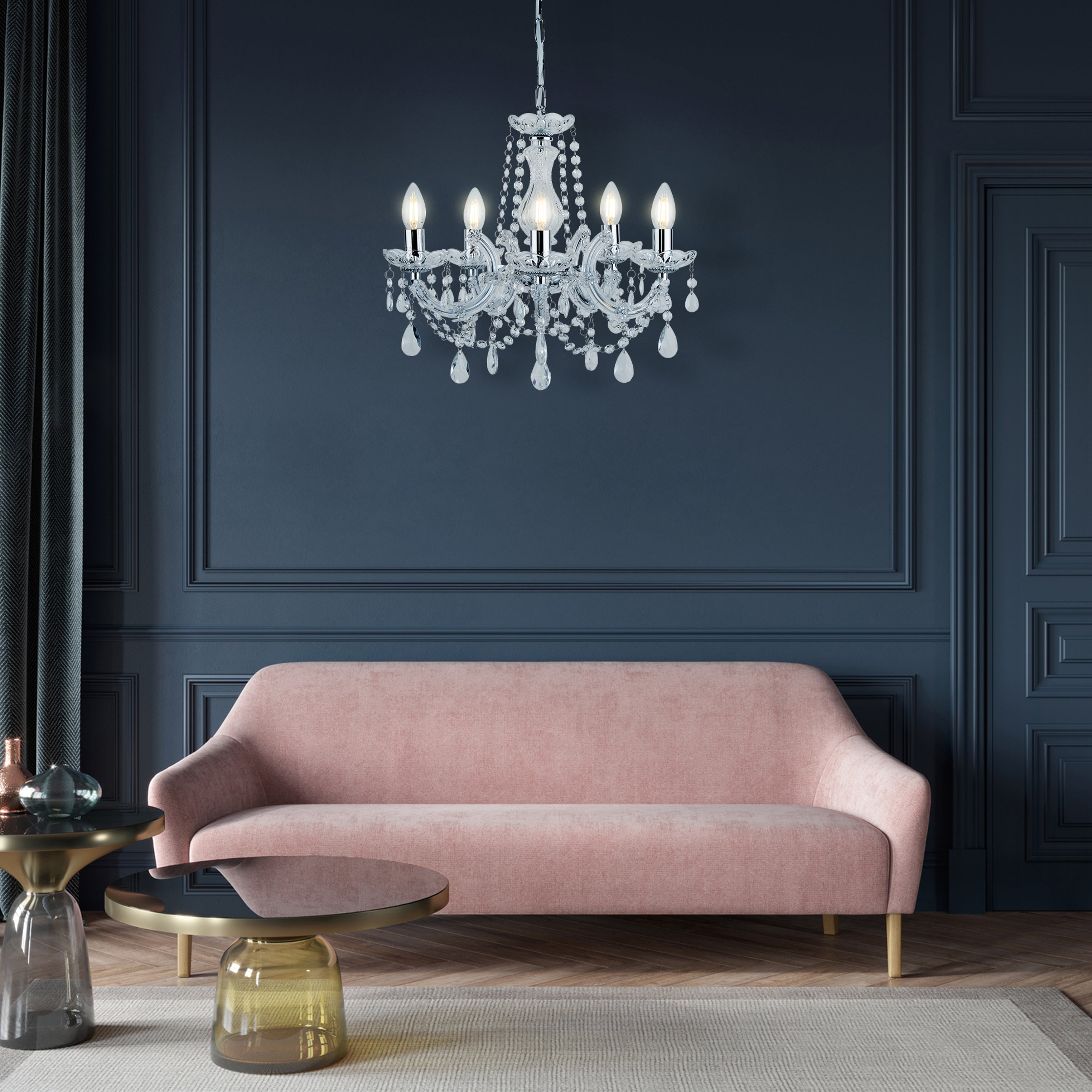 Searchlight Maple 5 Light Chandelier - Chrome & Clear Acrylic