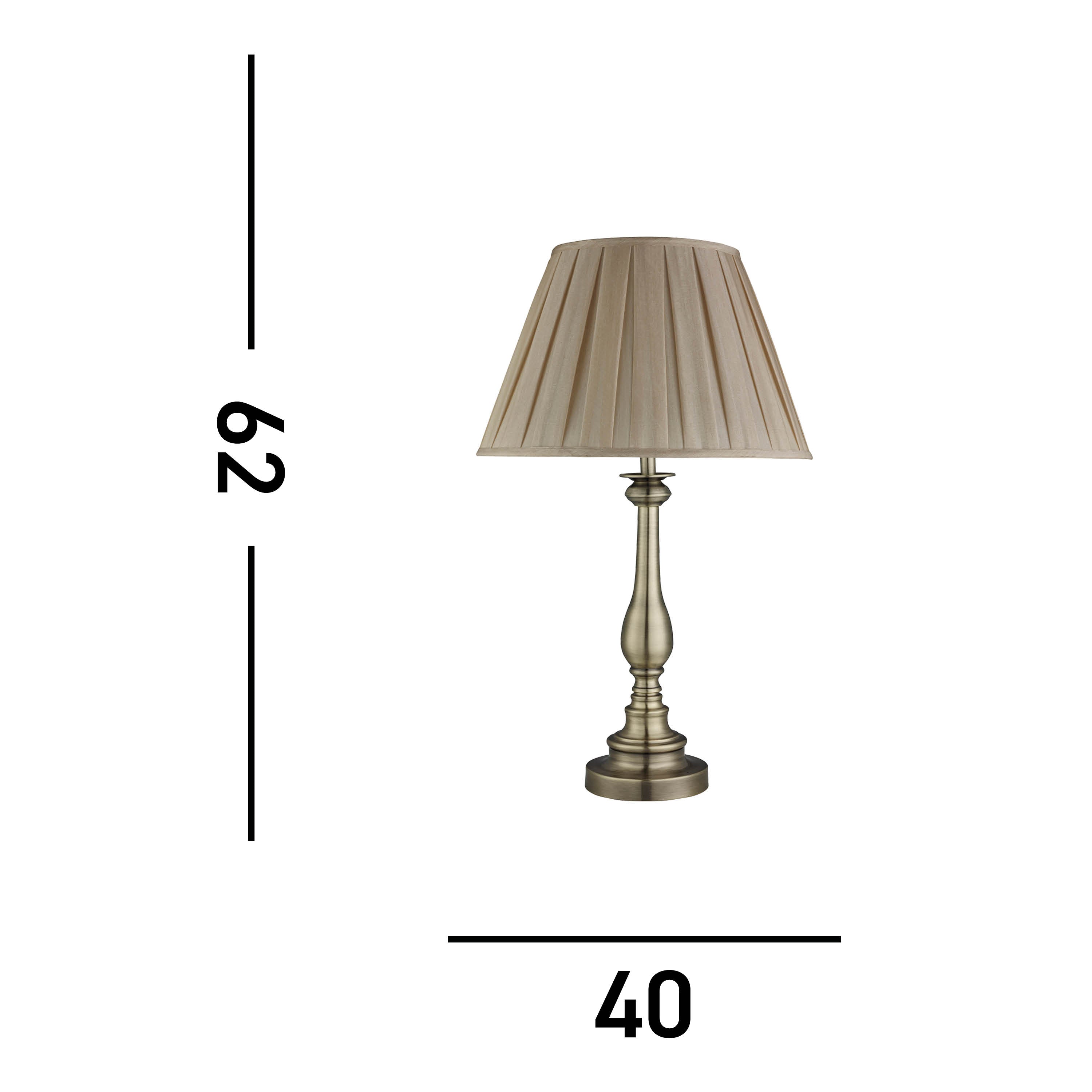 Searchlight Fearnside Table Lamp, Spindle Base, Antique Brass, Mink Pleated Shade