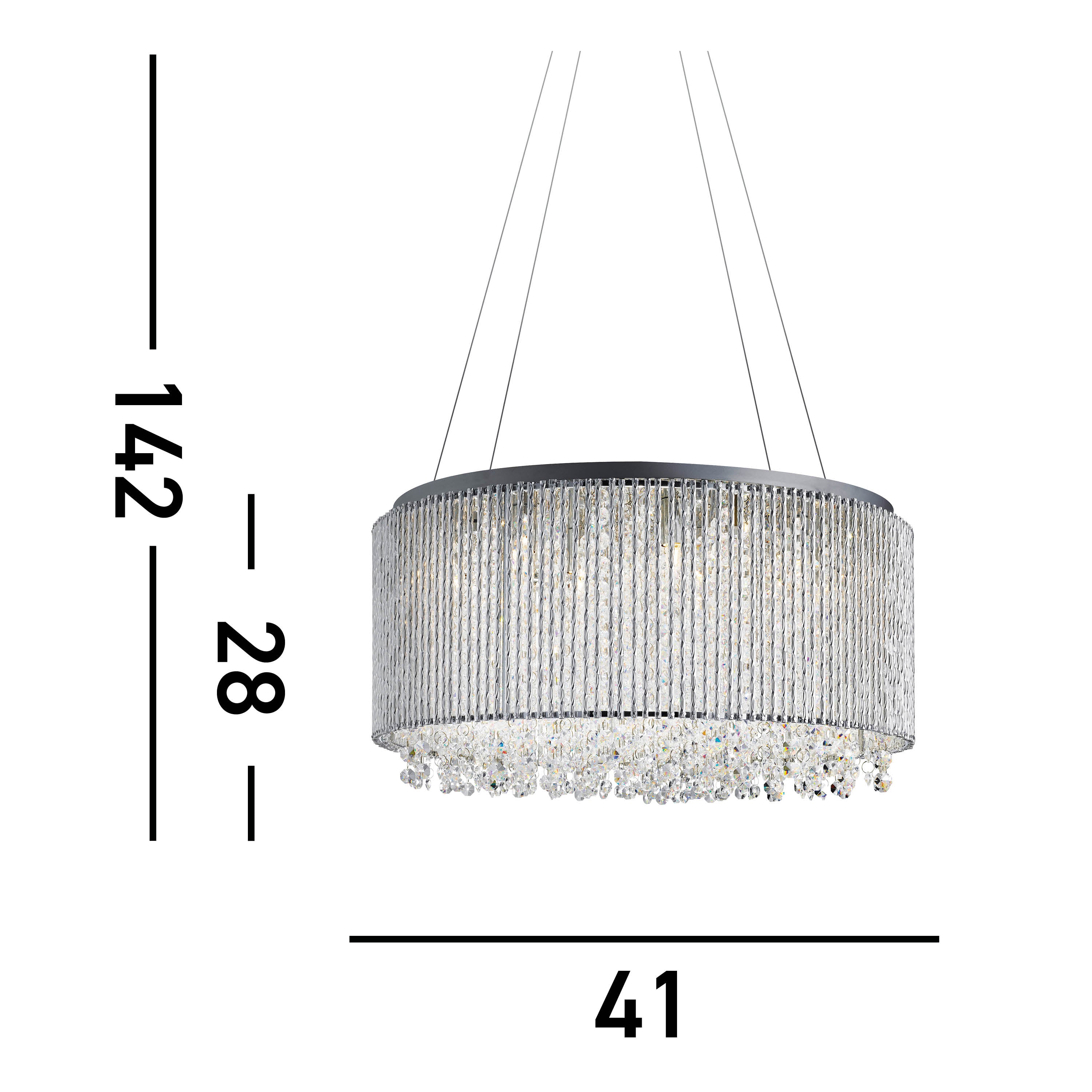 Searchlight Barrington 8 Light Drum Pendant, Chrome, Clear Crystal Button Drops, Aluminium Outer Trim