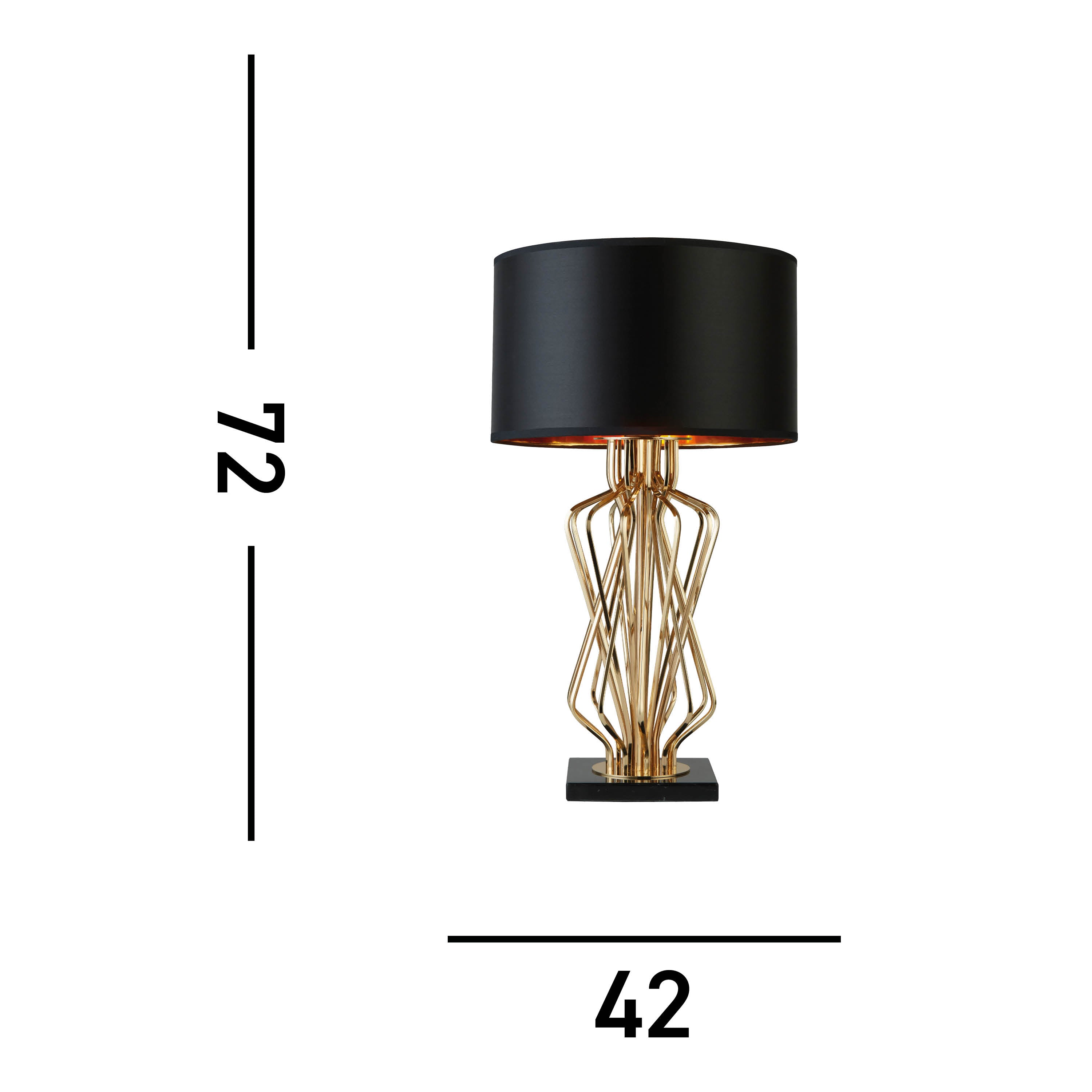Searchlight Effingham Table Lamp With Marble Base, Gold With Black Drum Shade, Gold Interior