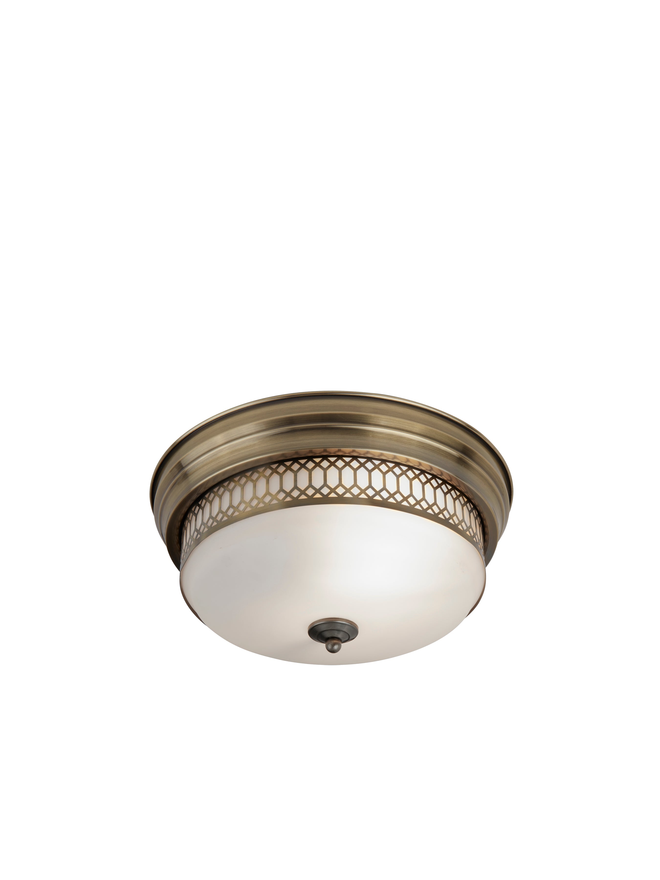 Searchlight Eastlake 2 Light Flush Fitting - Antique Brass With Opal Glass IP44