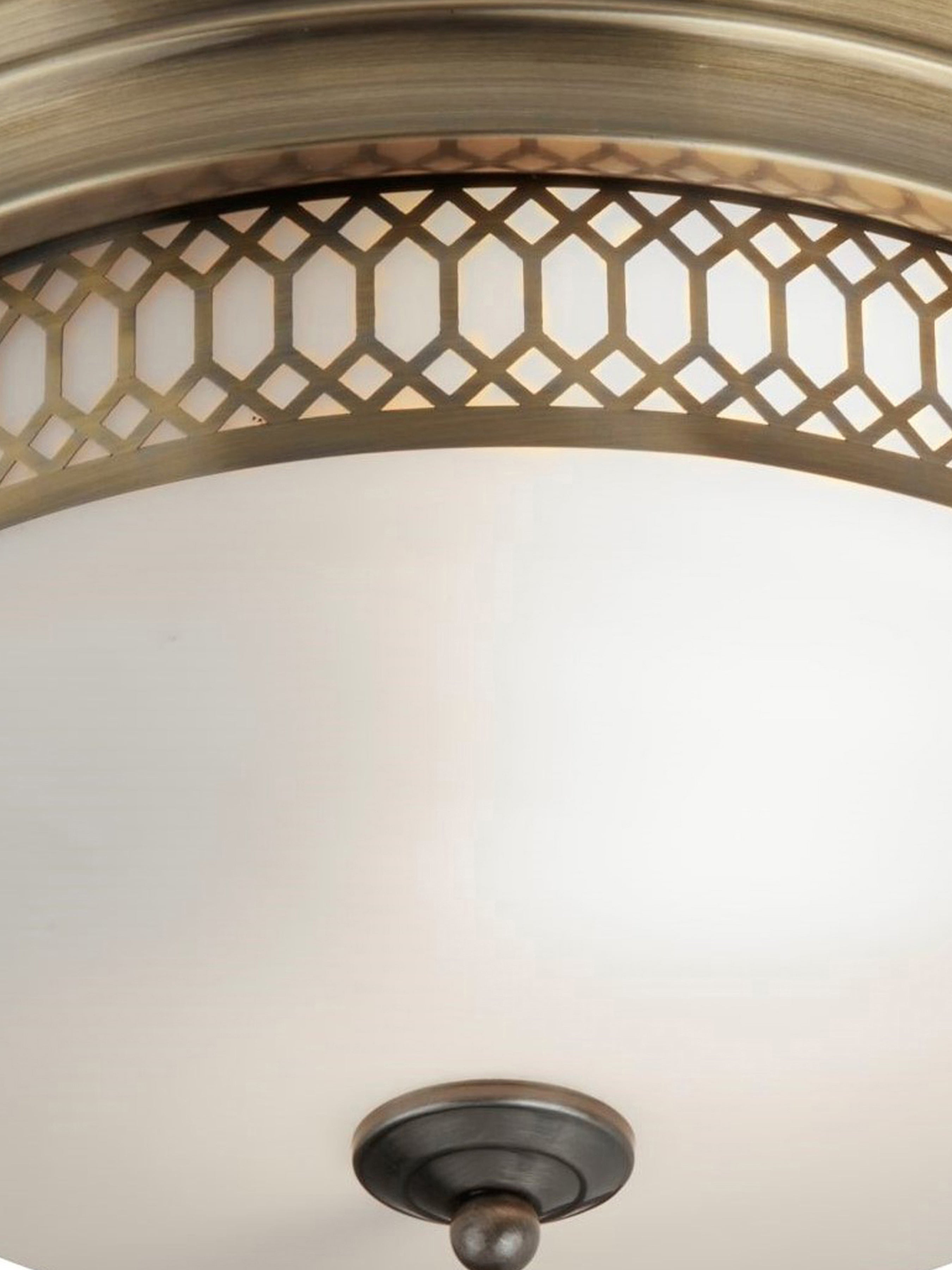 Searchlight Eastlake 2 Light Flush Fitting - Antique Brass With Opal Glass IP44