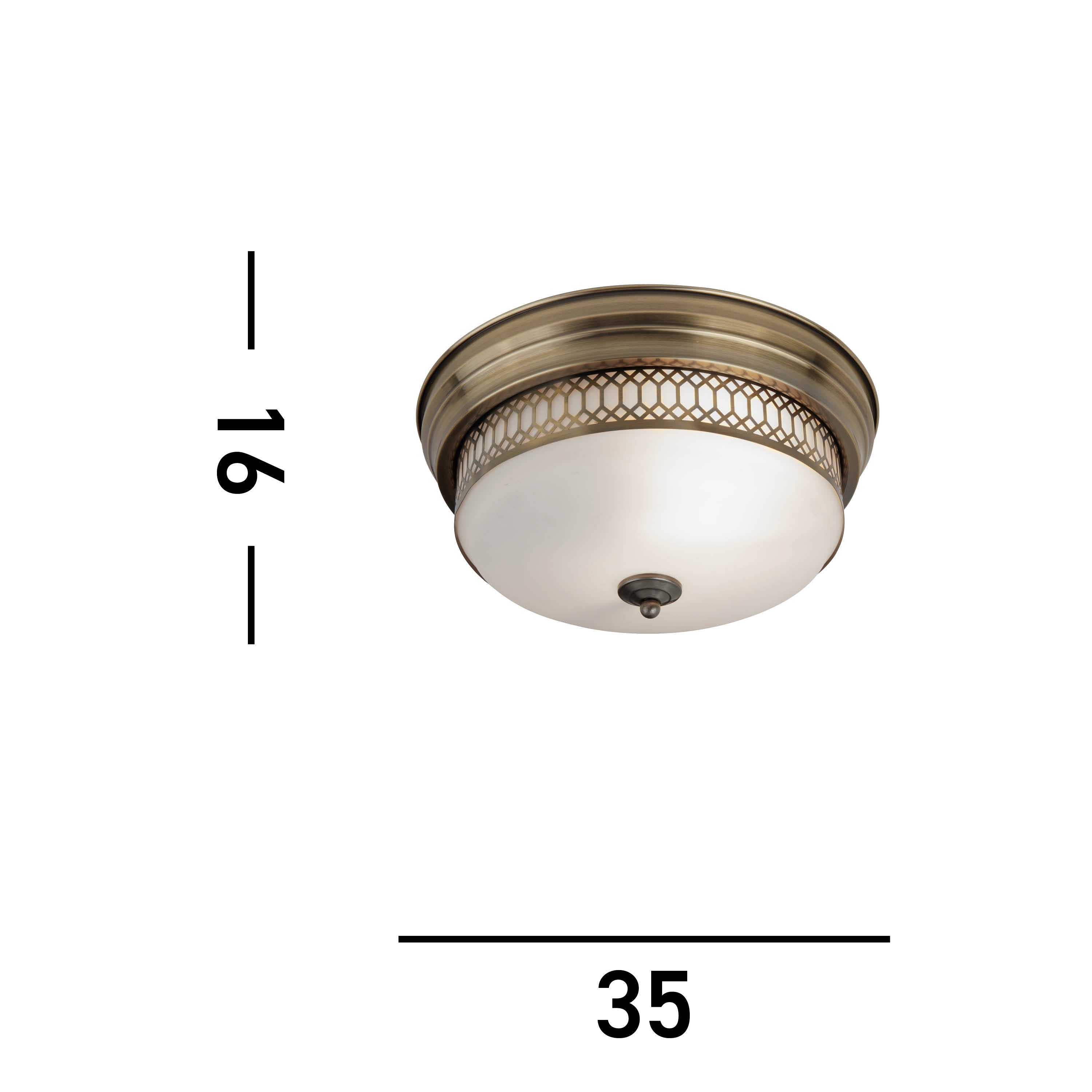 Searchlight Eastlake 2 Light Flush Fitting - Antique Brass With Opal Glass IP44