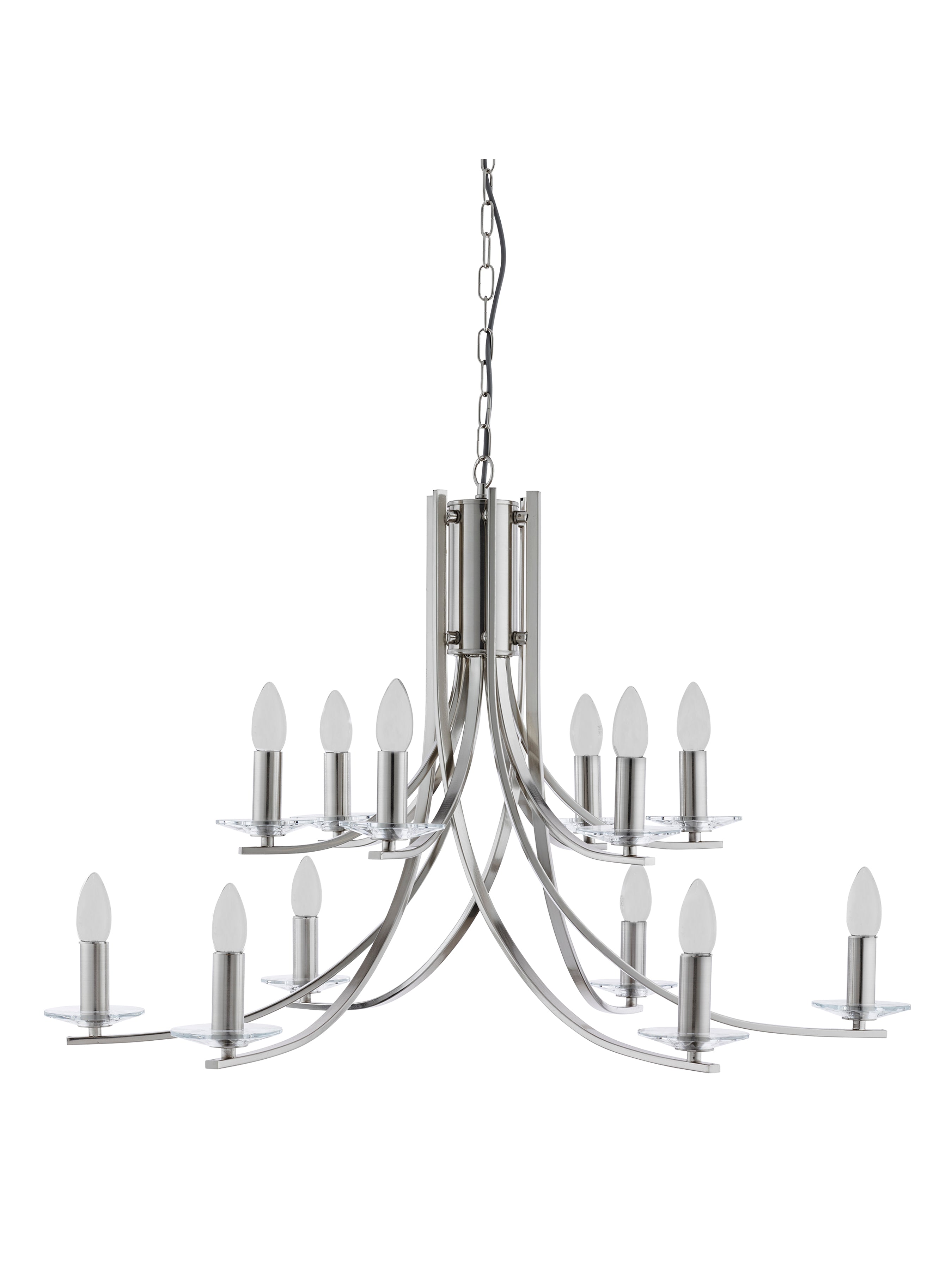 Searchlight Archer 12 Light Pendant - Satin Silver & Glass Sconces