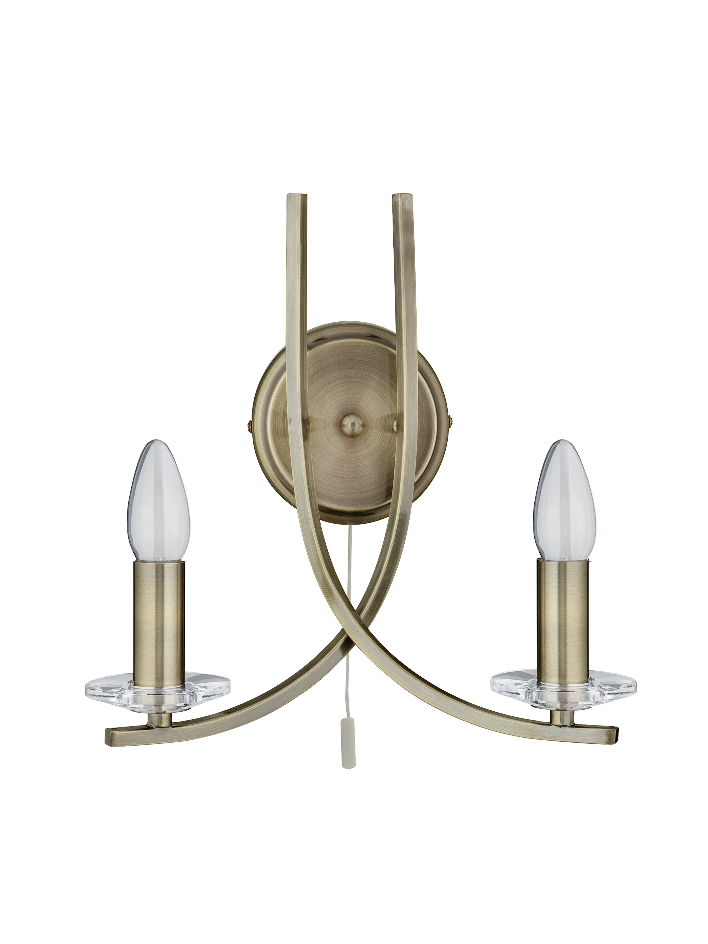 Searchlight Archer Antique Brass 2 Light Wall Bracket With Clear Glass Sconces