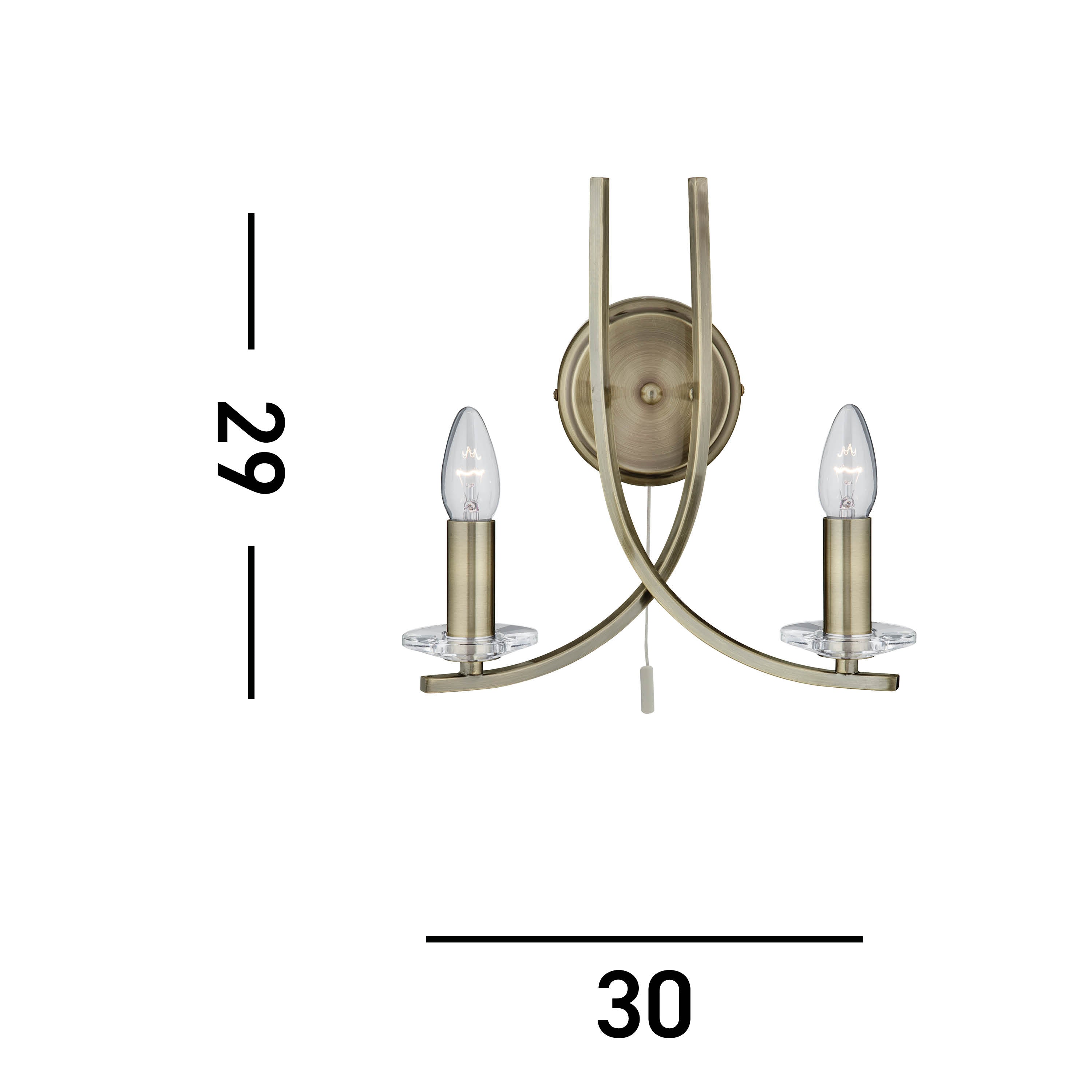 Searchlight Archer Antique Brass 2 Light Wall Bracket With Clear Glass Sconces