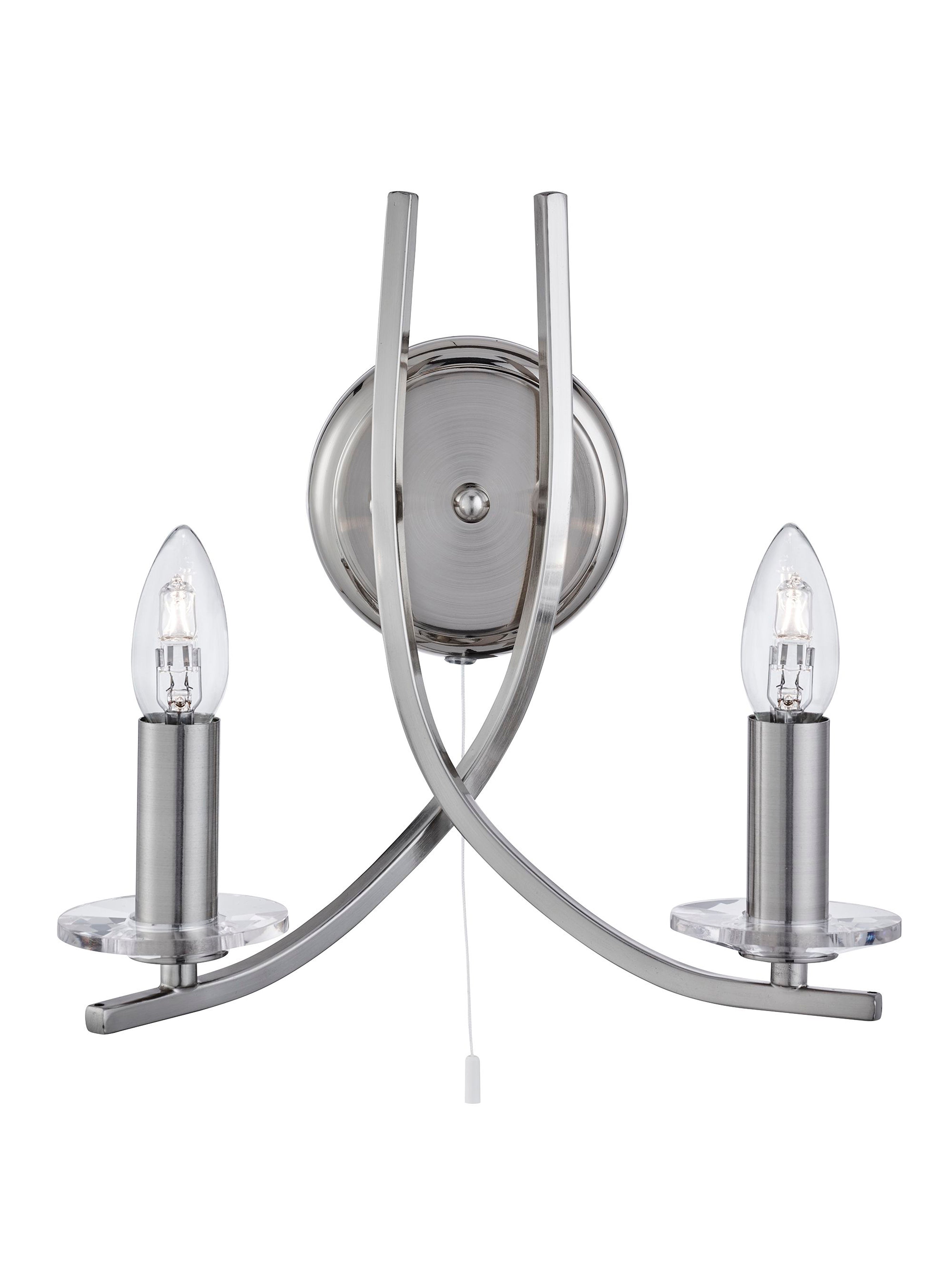 Searchlight Archer Satin Silver 2 Light Wall Bracket With Glass Sconces