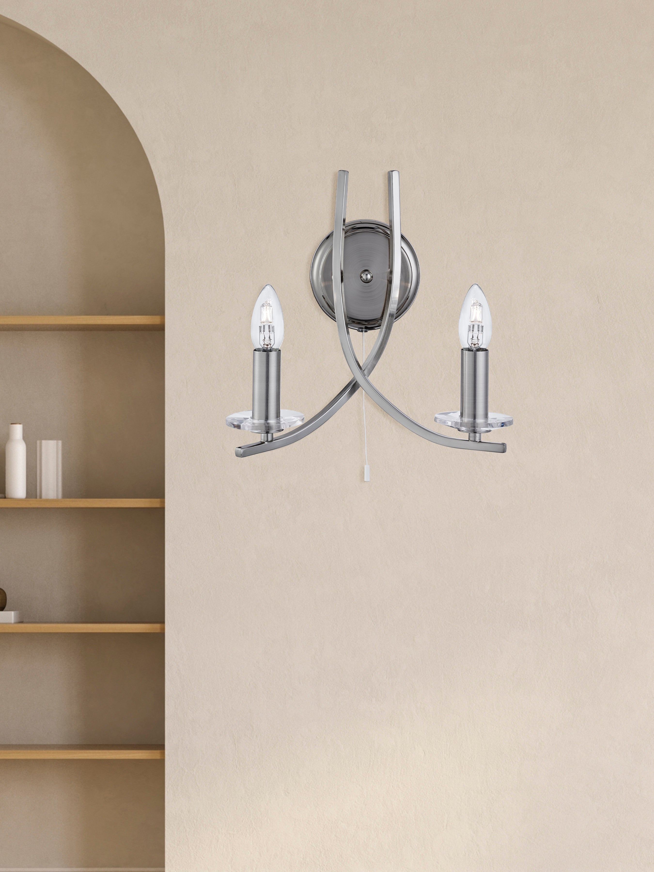 Searchlight Archer Satin Silver 2 Light Wall Bracket With Glass Sconces