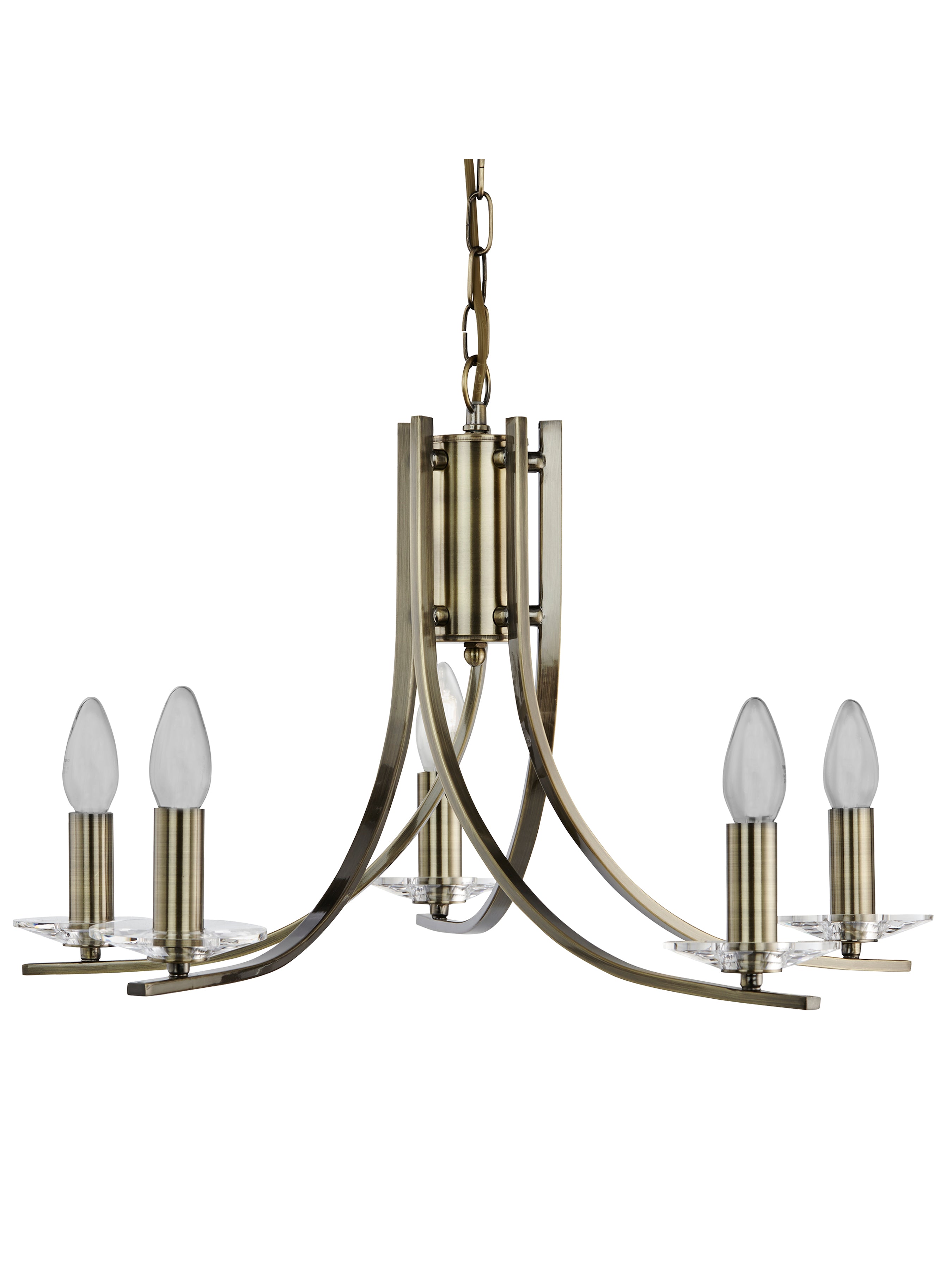 Searchlight Archer Antique Brass 5 Light Pendant Fitting With Clear Glass Sconces