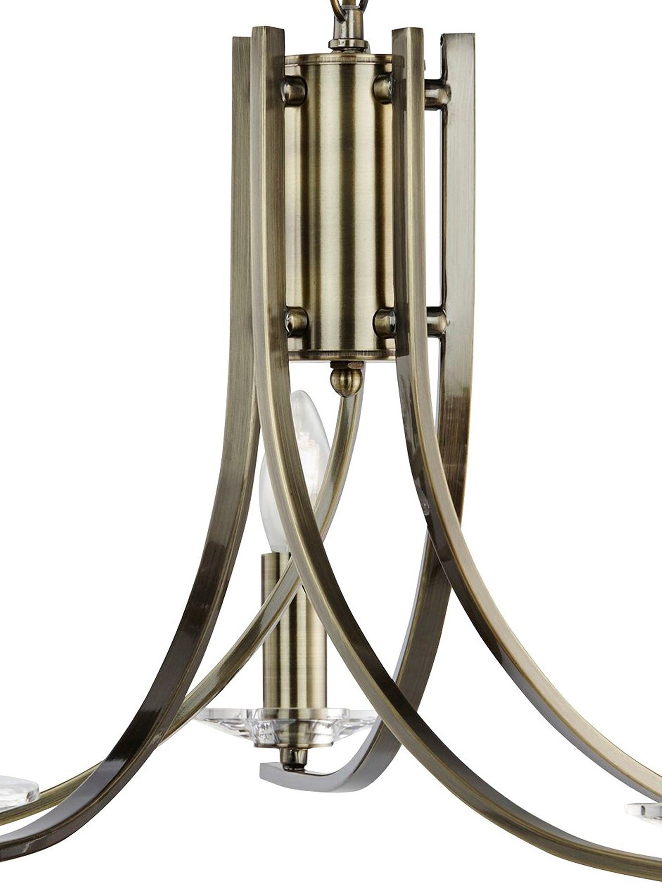 Searchlight Archer Antique Brass 5 Light Pendant Fitting With Clear Glass Sconces