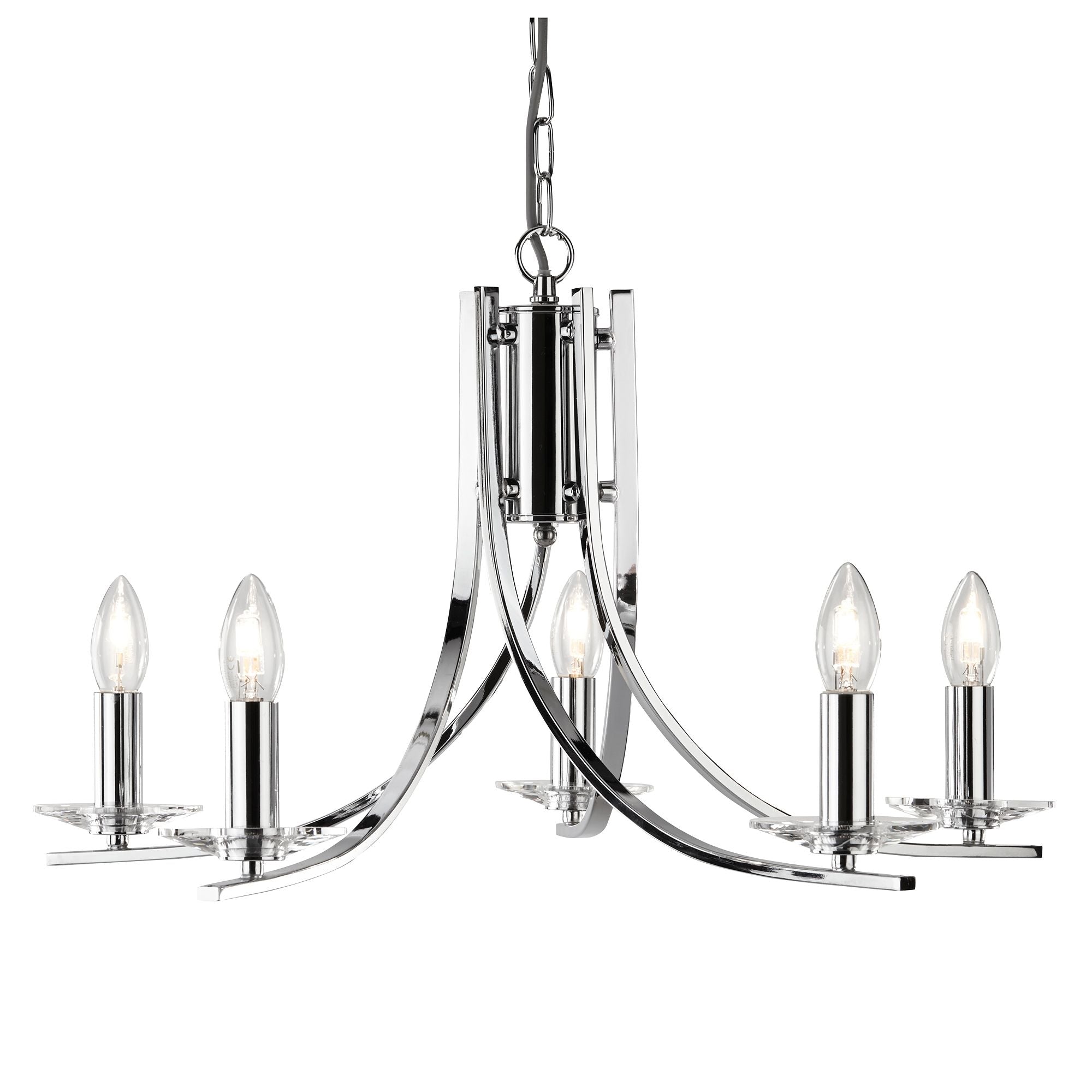 Searchlight Archer Chrome 5 Light Pendant Fitting With Clear Glass Sconces