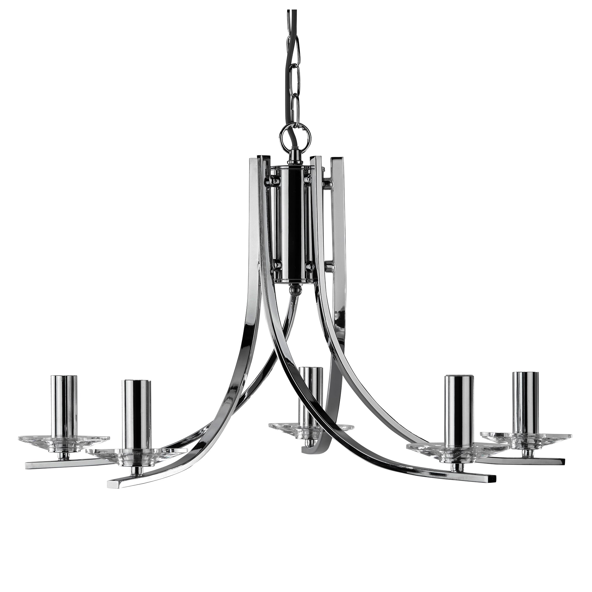 Searchlight Archer Chrome 5 Light Pendant Fitting With Clear Glass Sconces