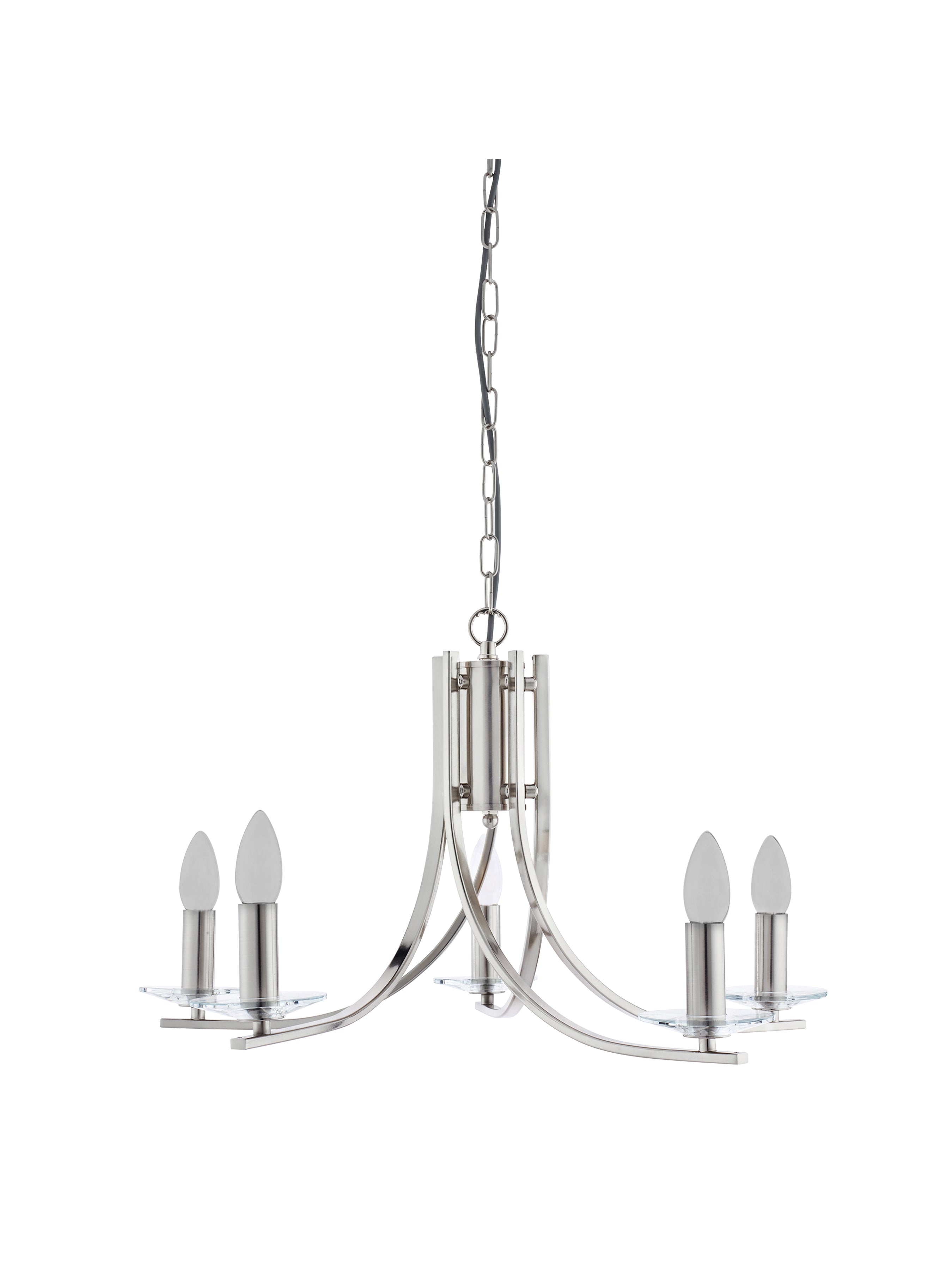 Searchlight Archer Satin Silver 5 Light Pendant Fitting With Glass Sconces
