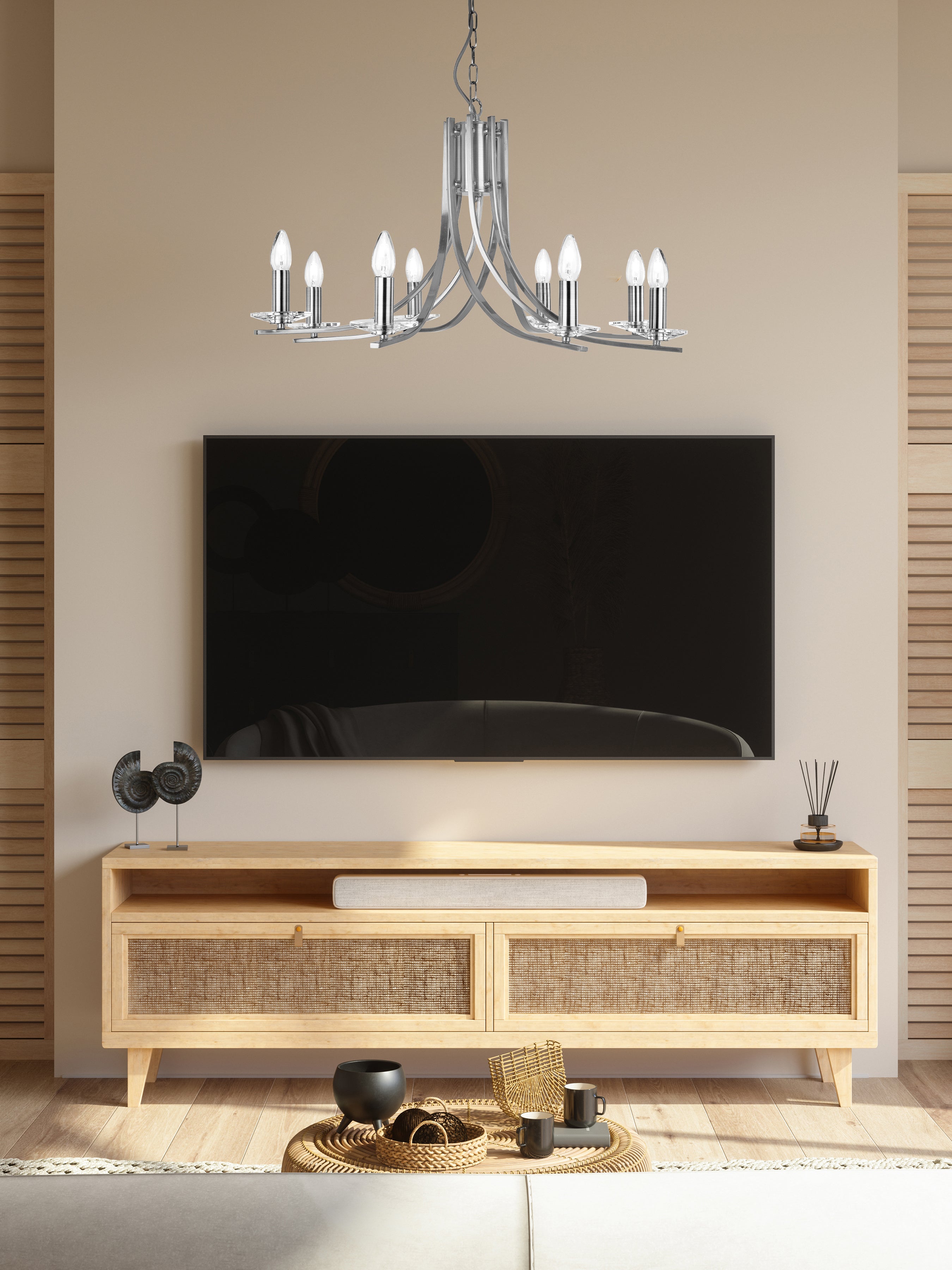 Searchlight Archer 8 Light Pendant - Satin Silver & Glass Sconces