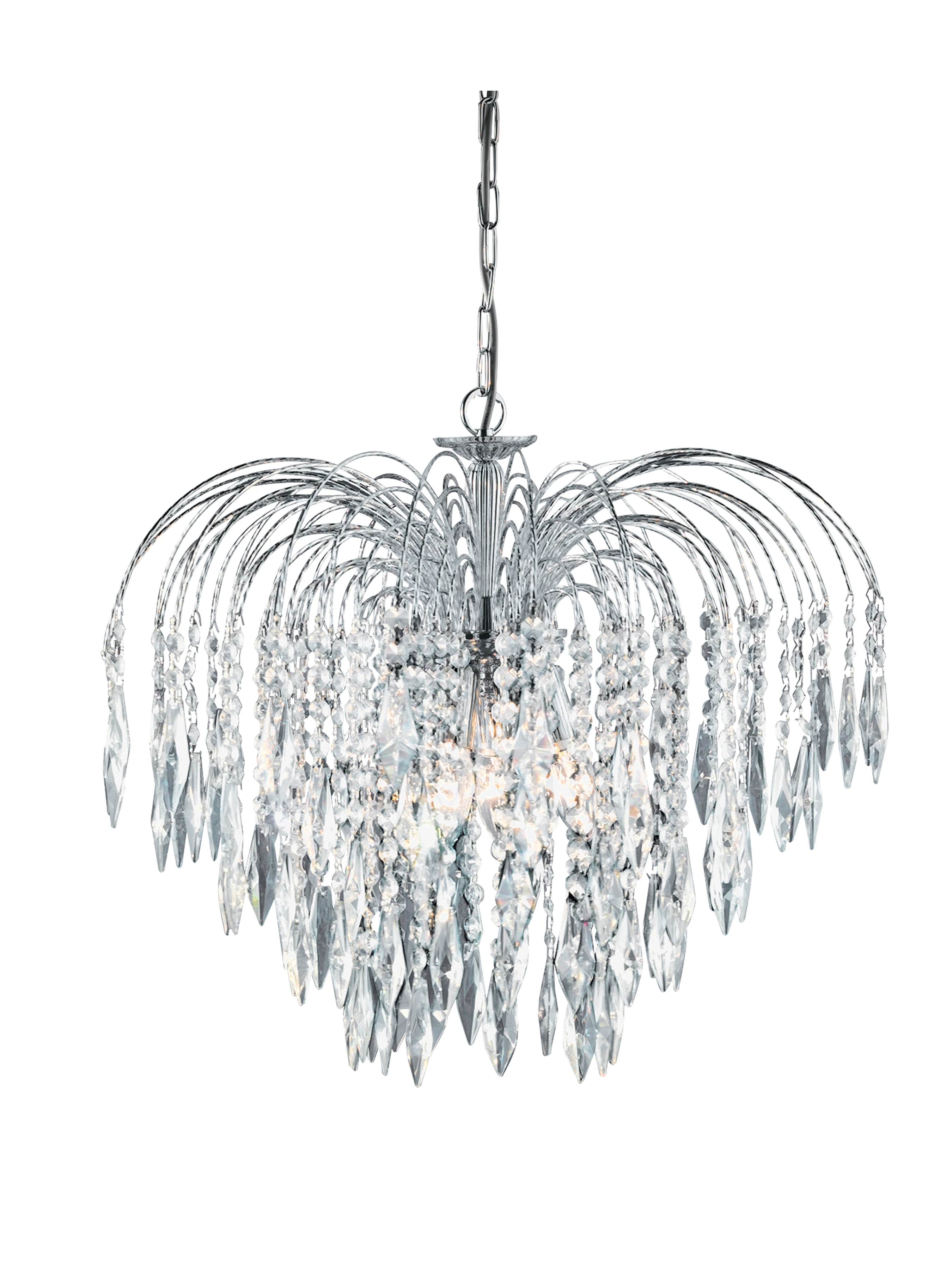 Searchlight Webb Chrome 5 Light Pendant Fitting With Crystal Buttons & Drops