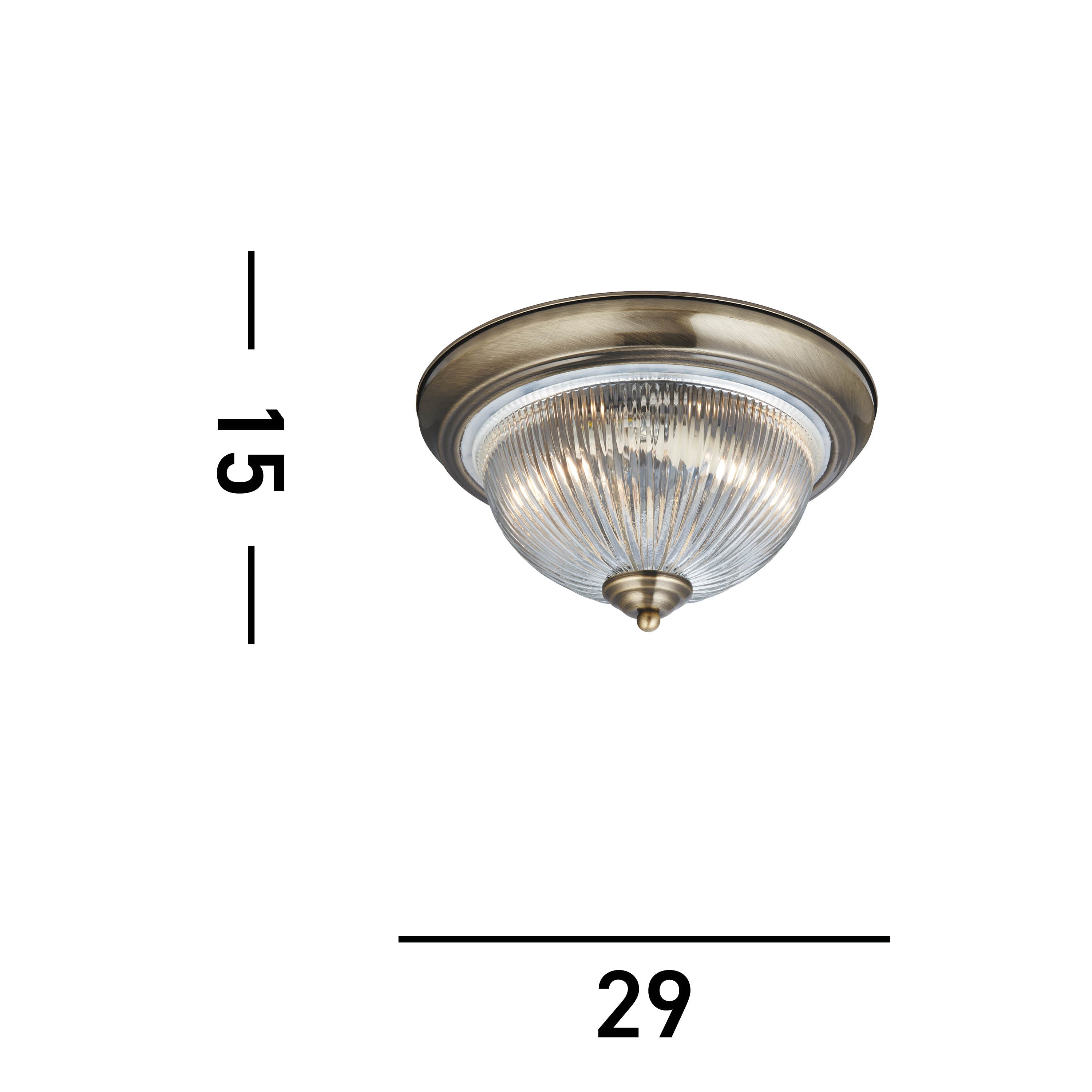 Searchlight Aintree IP44 Antique Brass Flush Fitting - Clear Ribbed Glass
