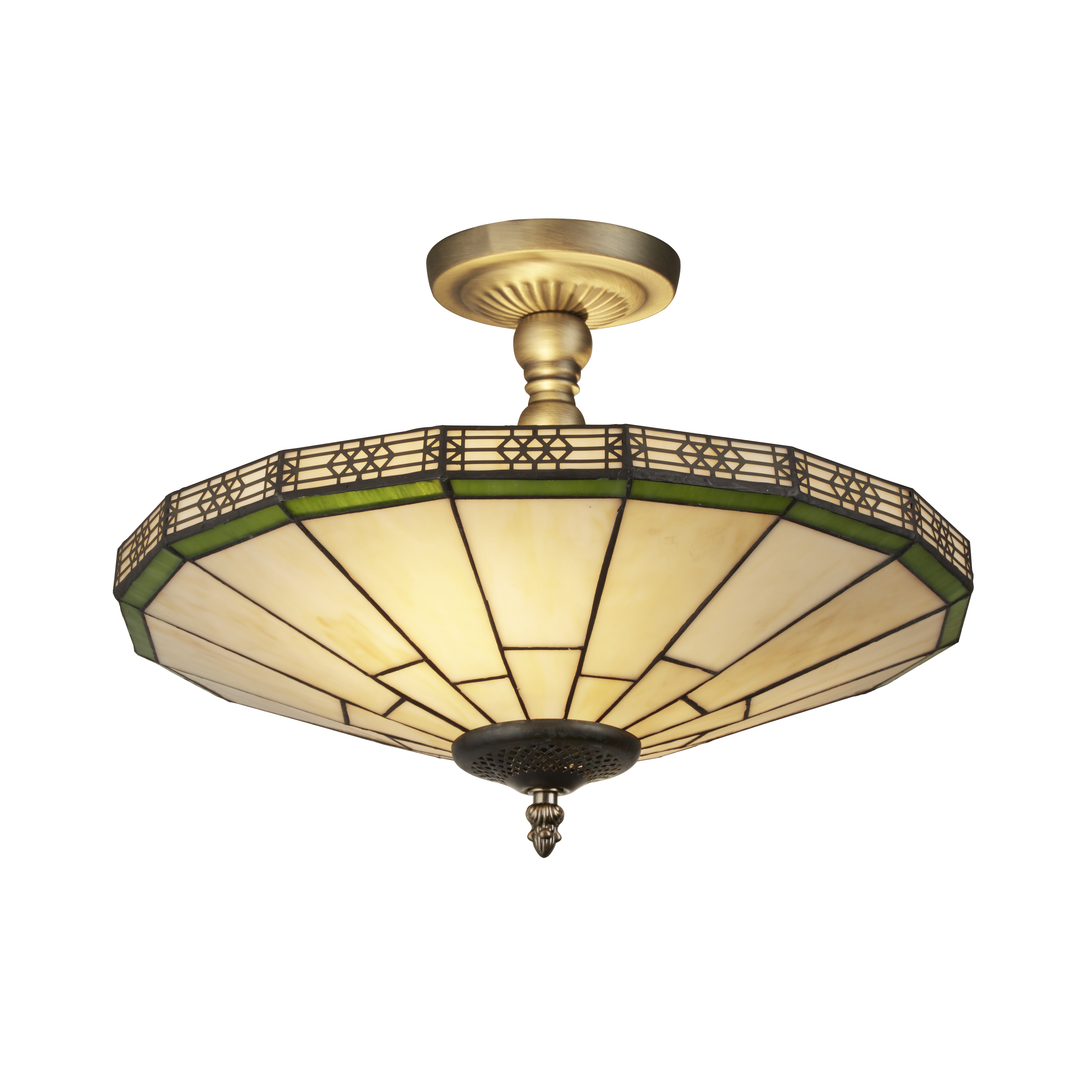 Searchlight Nelson 2 Light Semi-Flush - Brass & Stained Glass