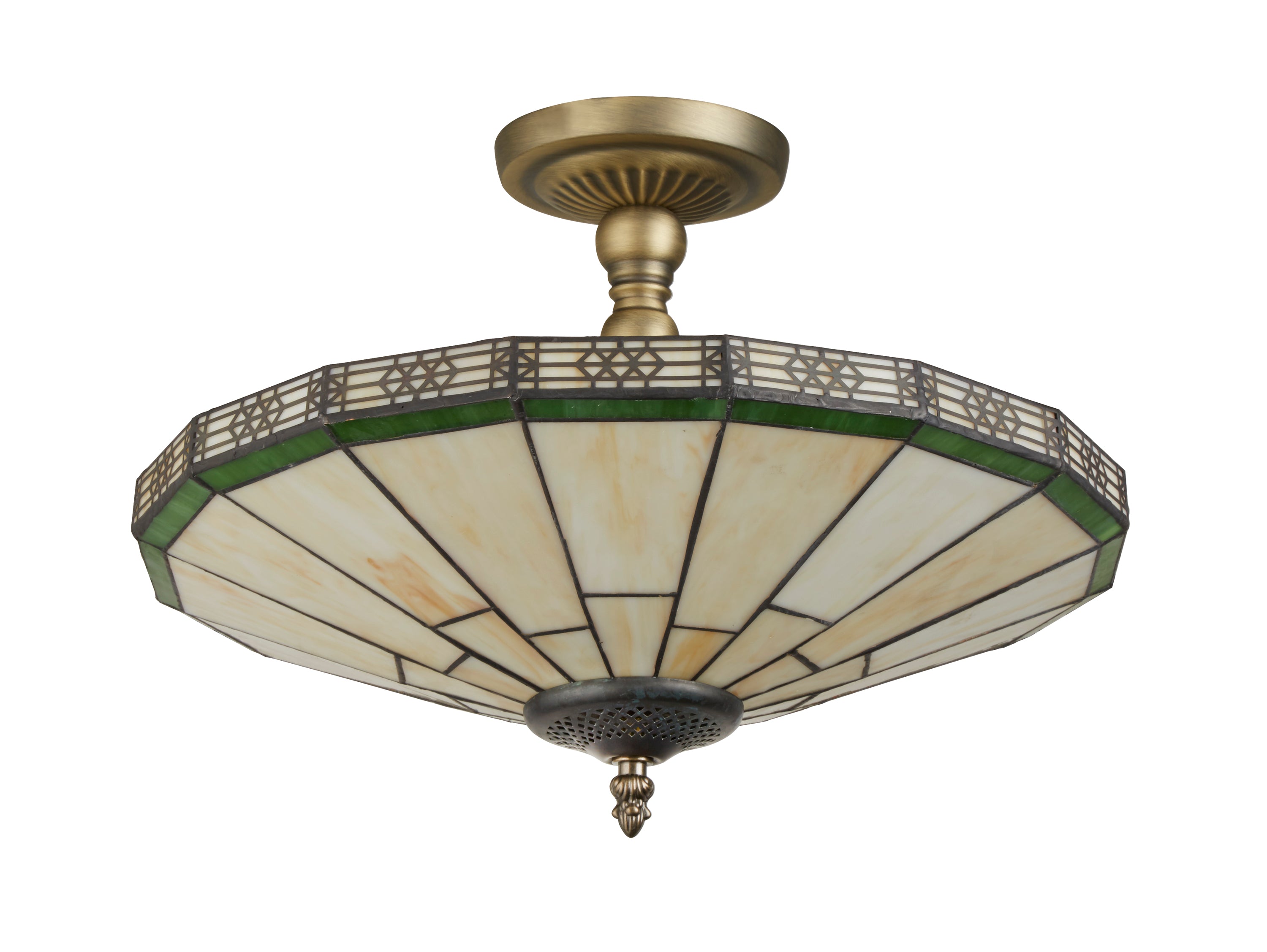 Searchlight Nelson 2 Light Semi-Flush - Brass & Stained Glass