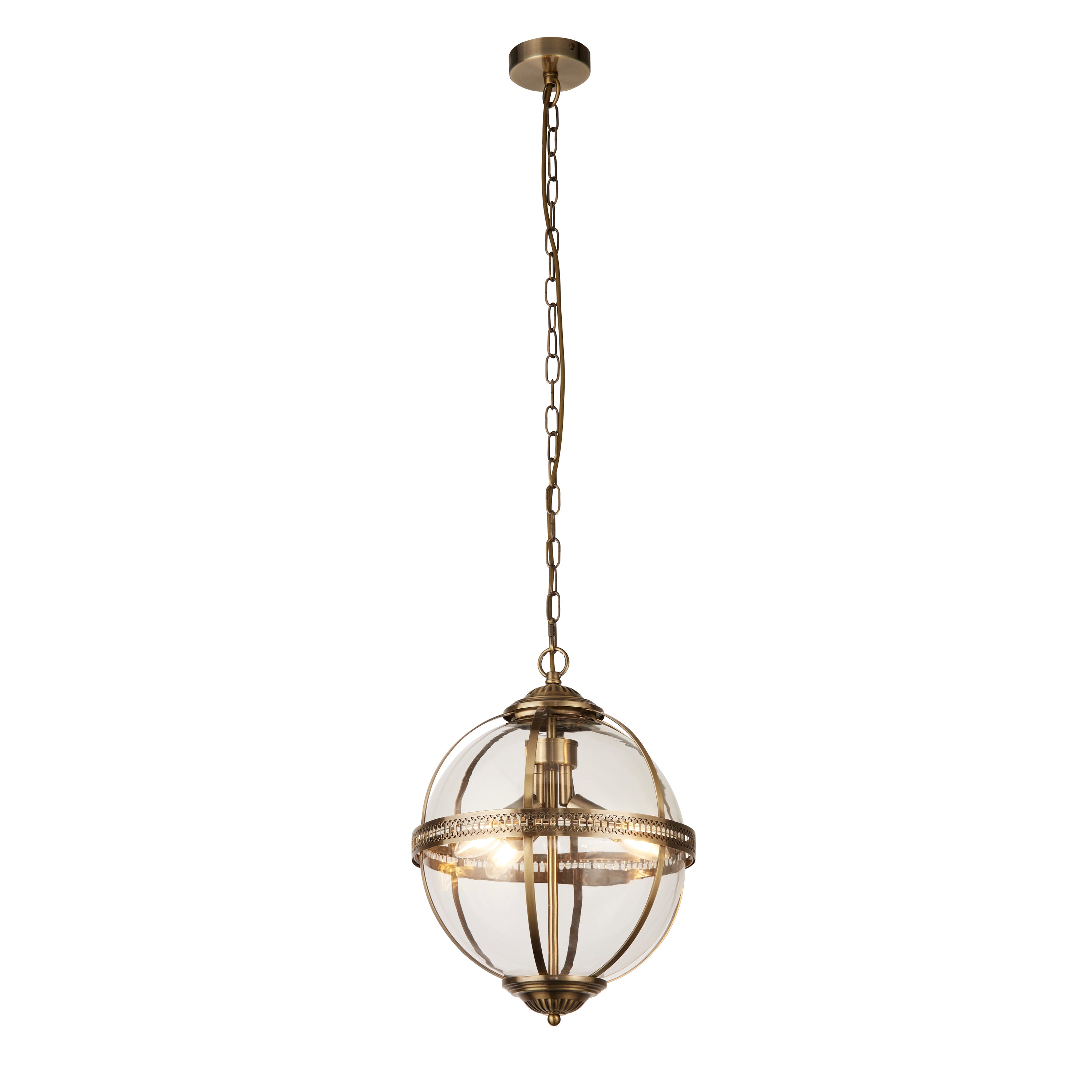 Searchlight Cedardale 3 Light Pendant - Antique Brass & Glass