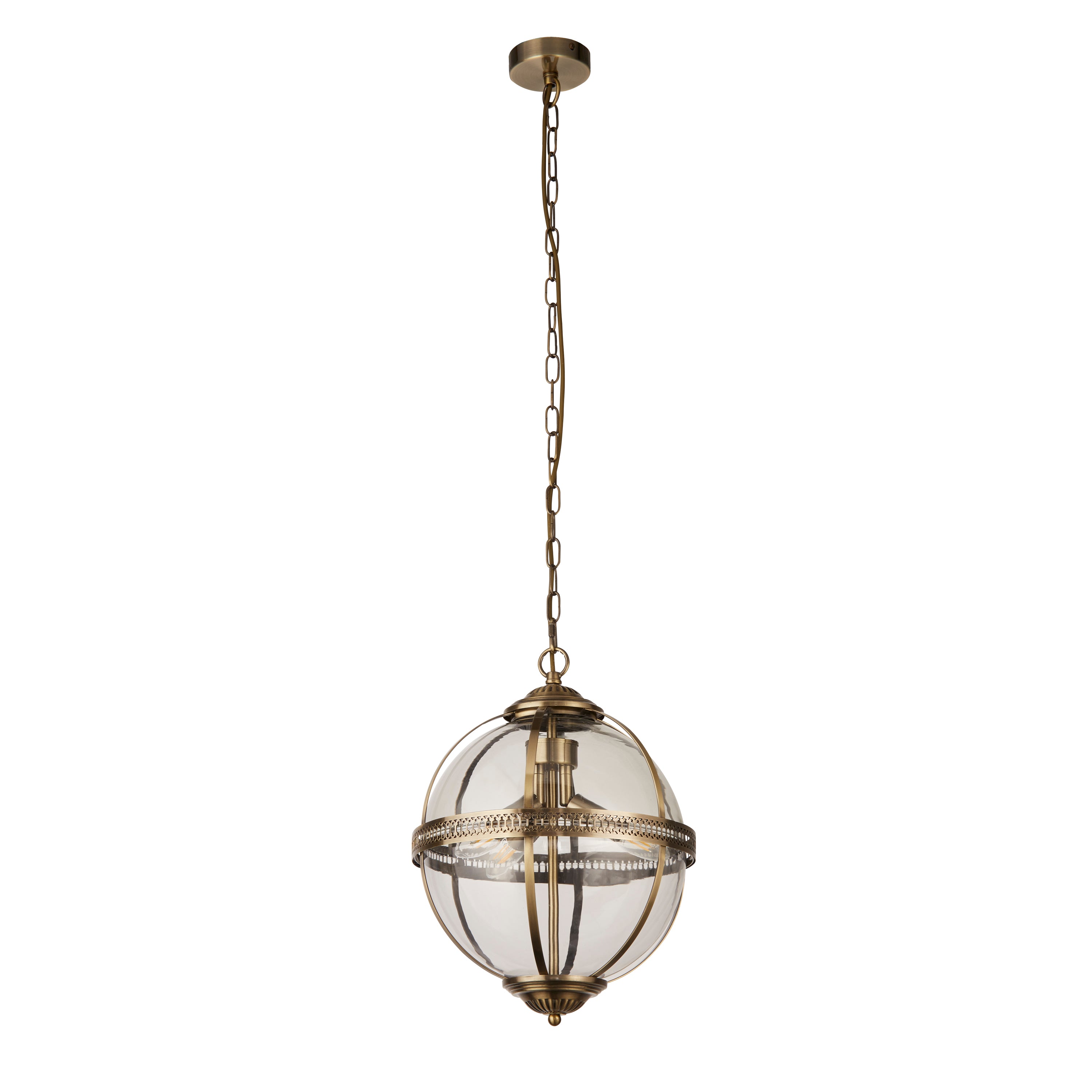 Searchlight Cedardale 3 Light Pendant - Antique Brass & Glass