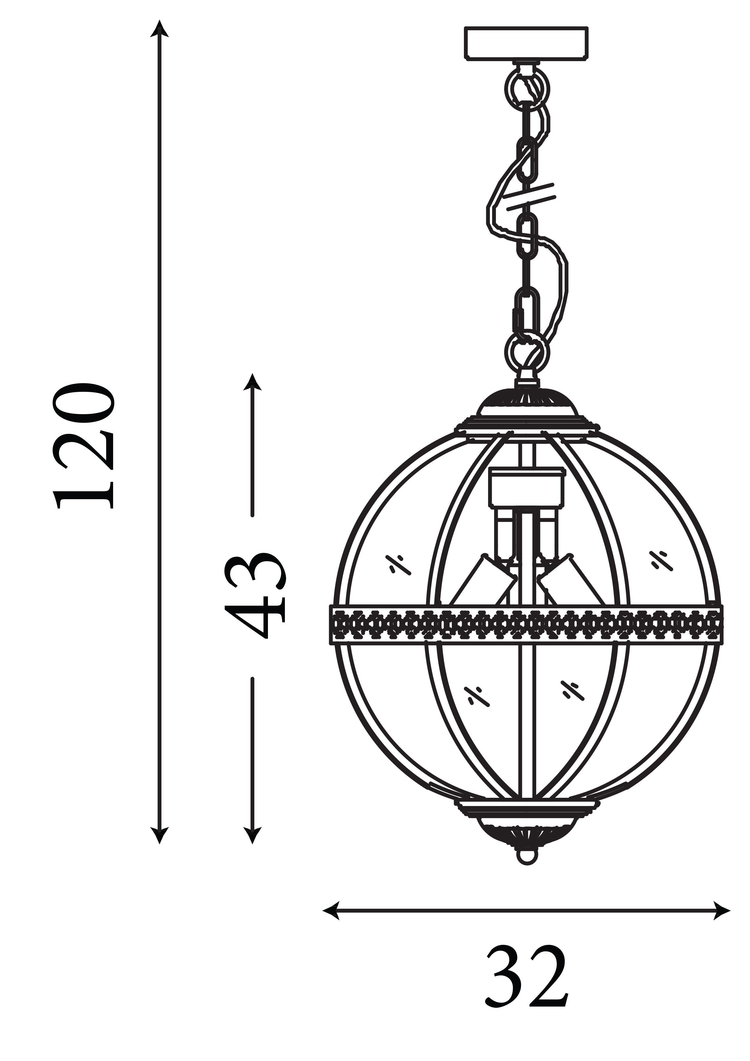 Searchlight Cedardale 3 Light Pendant - Antique Brass & Glass
