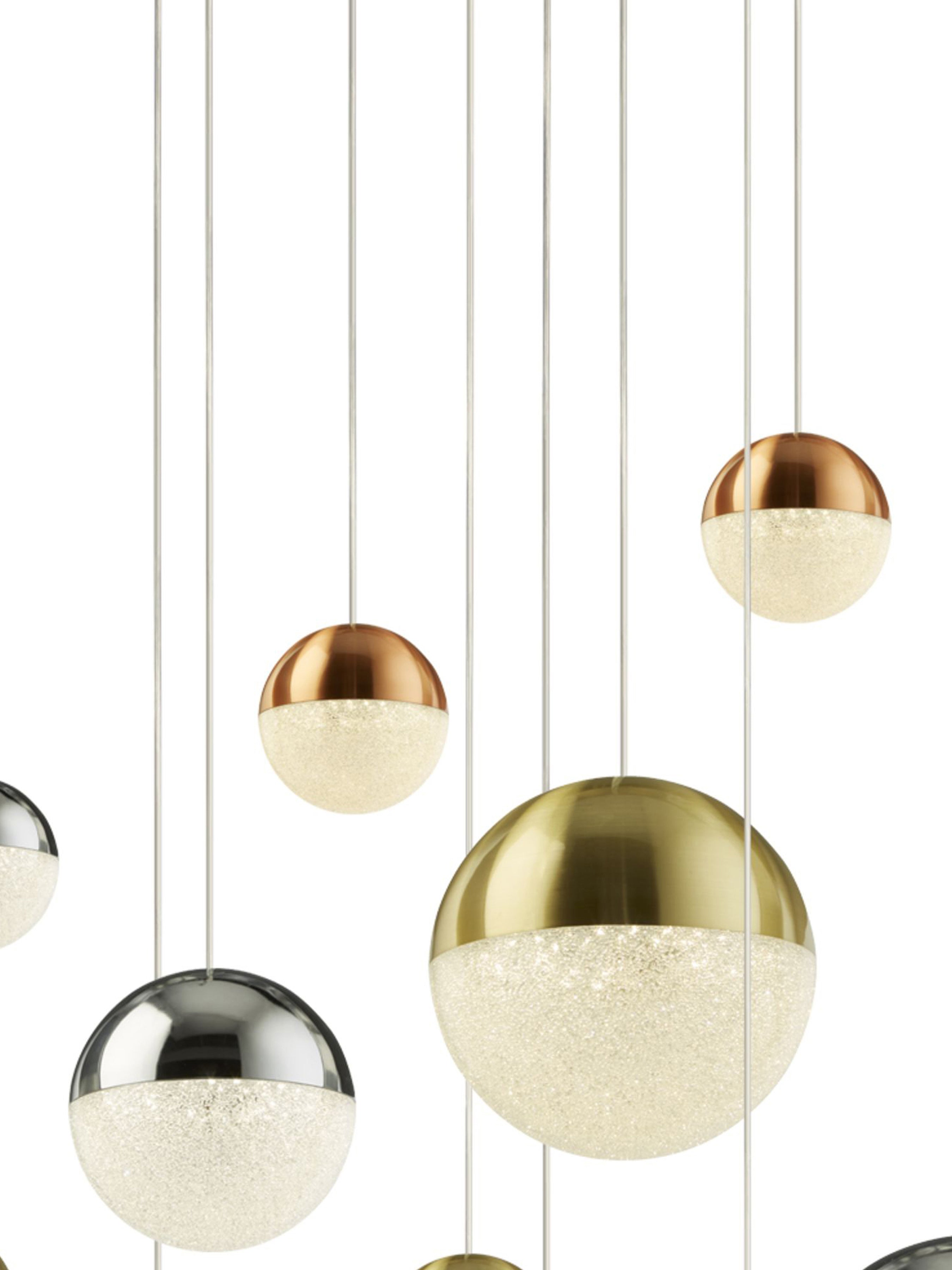 Searchlight Percy 14 Light Multidrop - Copper, Chrome, Brass & Crystal Sand