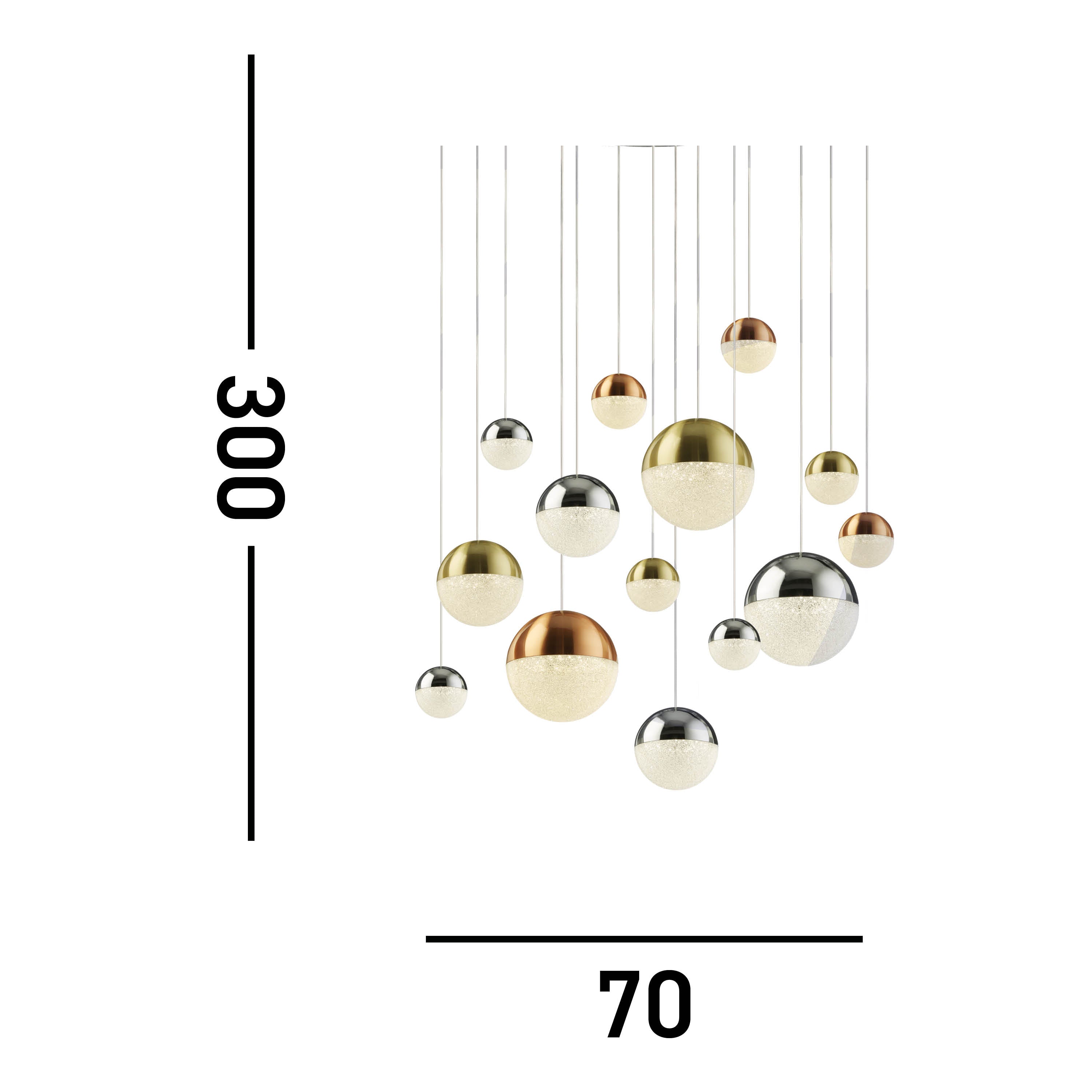 Searchlight Percy 14 Light Multidrop - Copper, Chrome, Brass & Crystal Sand