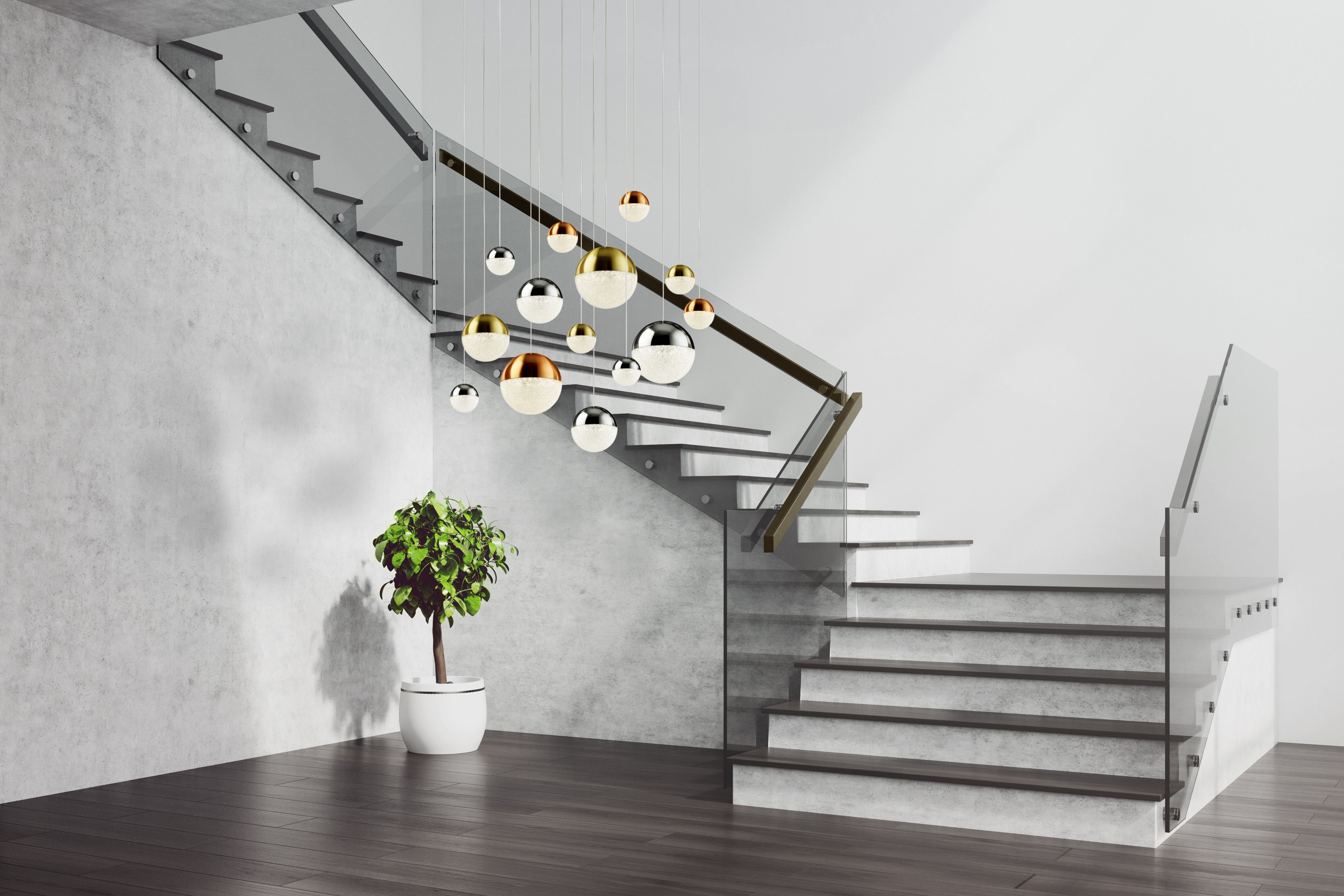 Searchlight Percy 14 Light Multidrop - Copper, Chrome, Brass & Crystal Sand