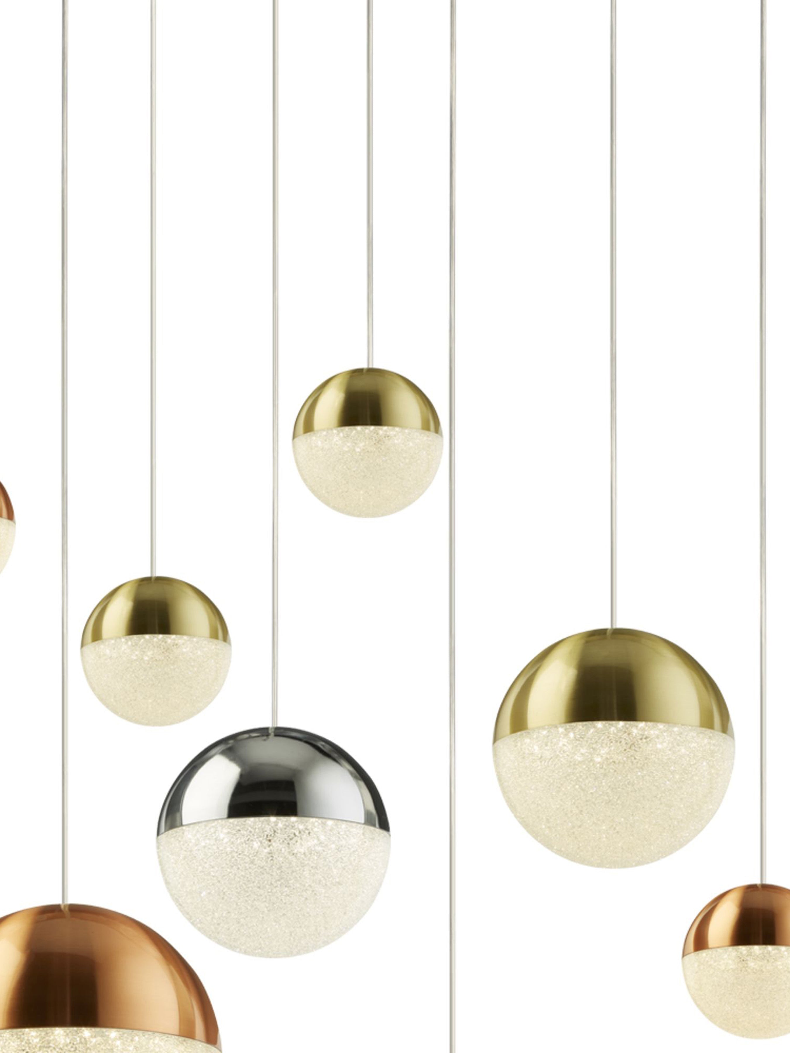 Searchlight Percy 9 Light Multidrop - Copper, Chrome, Brass & Crystal Sand