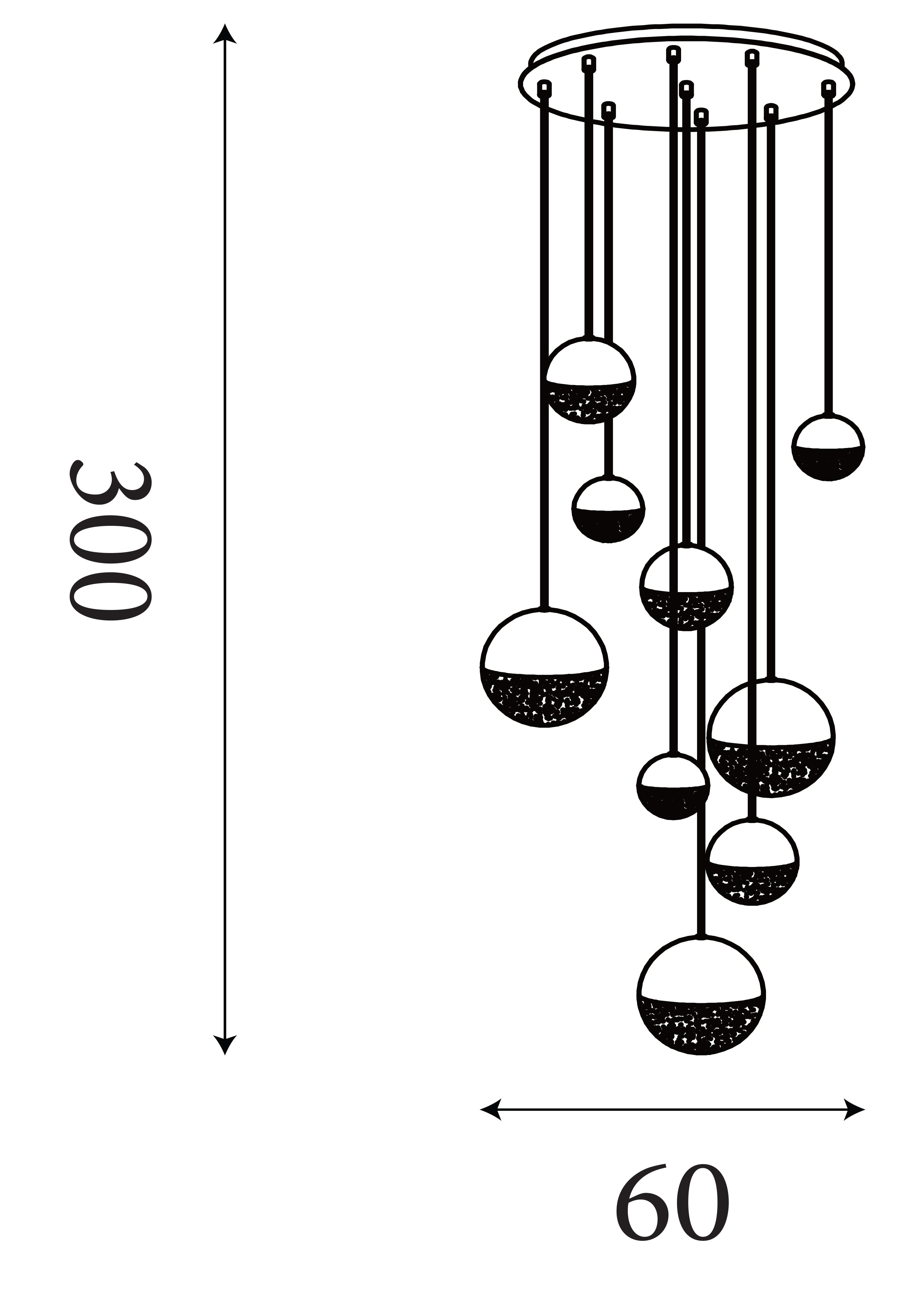 Searchlight Percy 9 Light Multidrop - Copper, Chrome, Brass & Crystal Sand