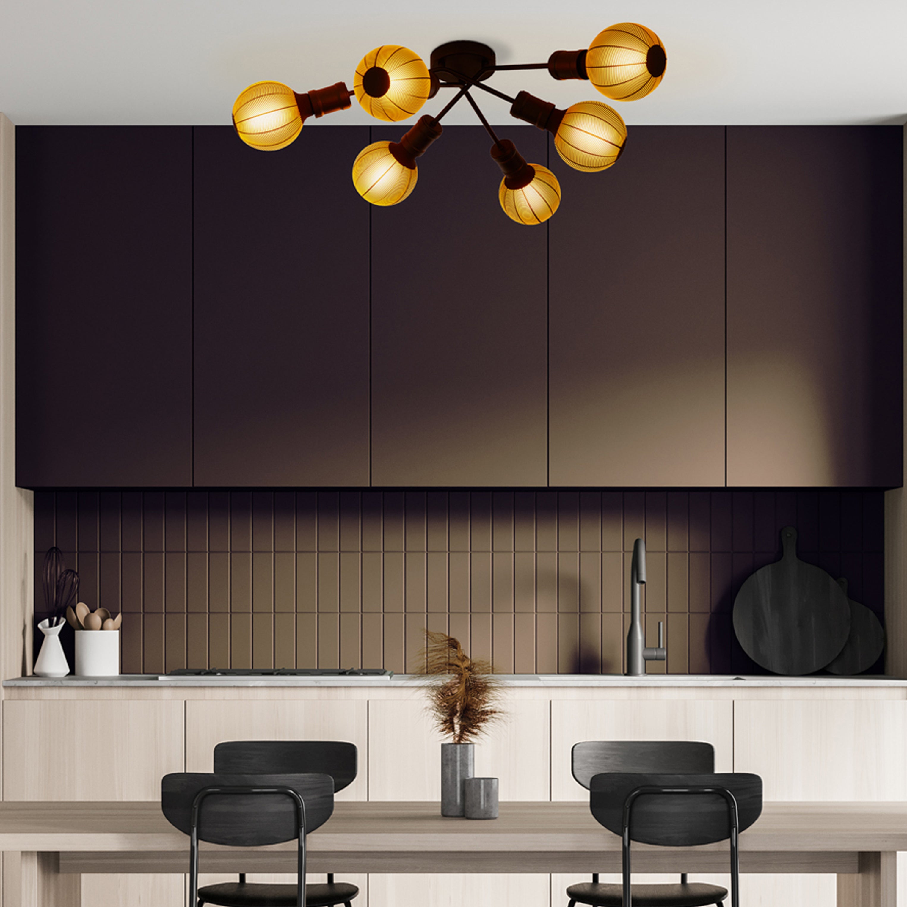 Searchlight Dalkeith 6 Light Flush - Sand Black