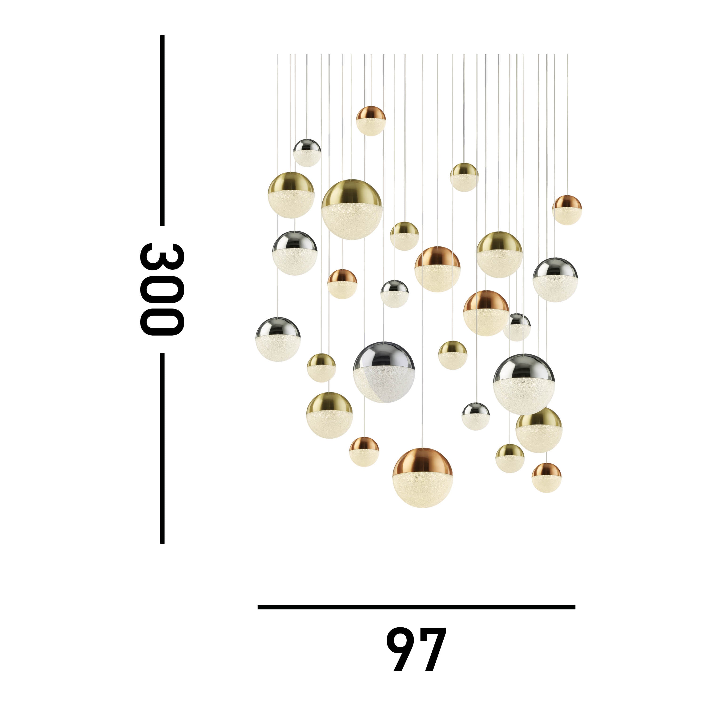 Searchlight Percy 27 Light Multi-Drop Pendant - Copper, Chrome & Satin Brass